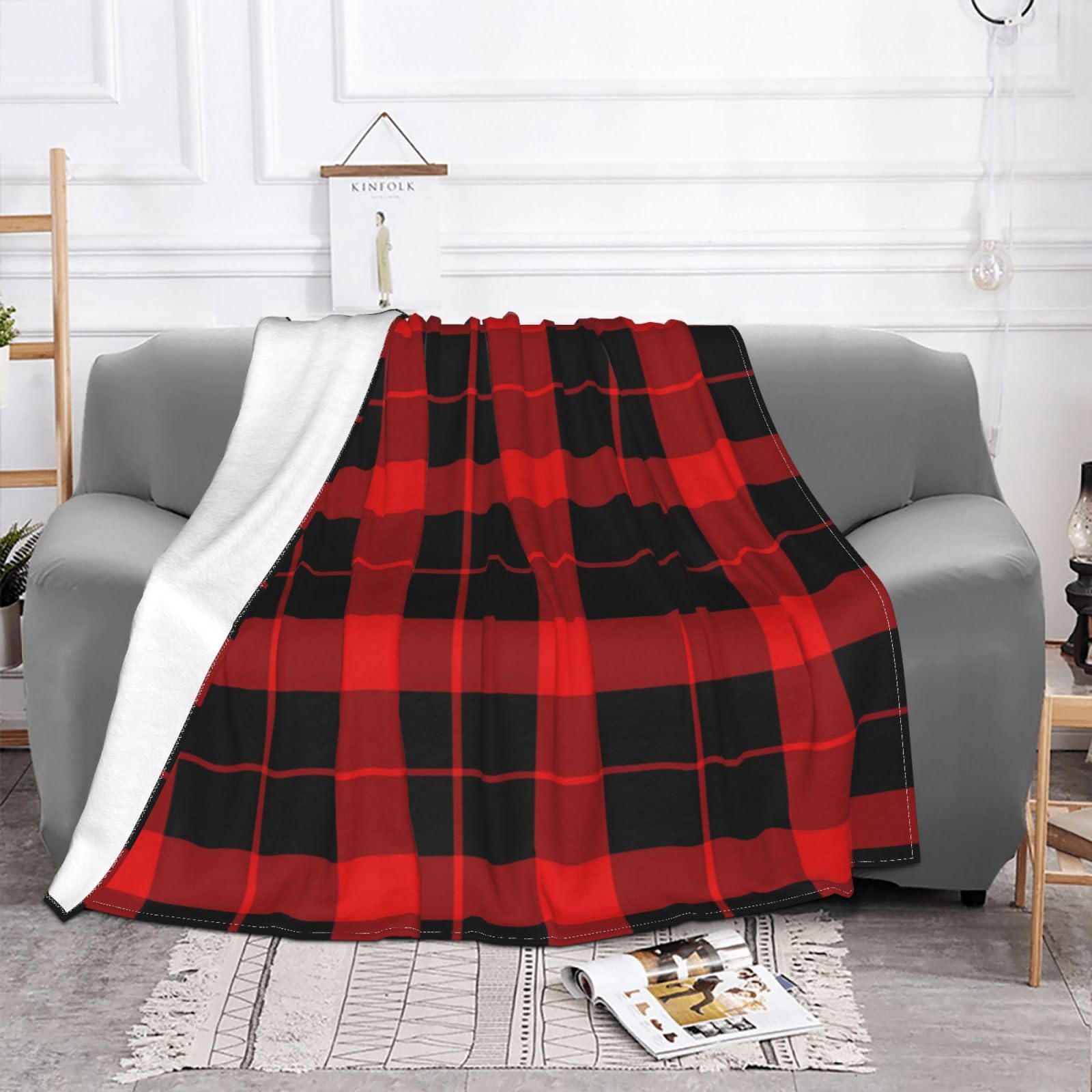 Mexpekil Coperta natalizia a quadri, morbida e calda, coperta in pile di flanella, decorativa, per letto, divano, viaggio, 150 x 200 cm