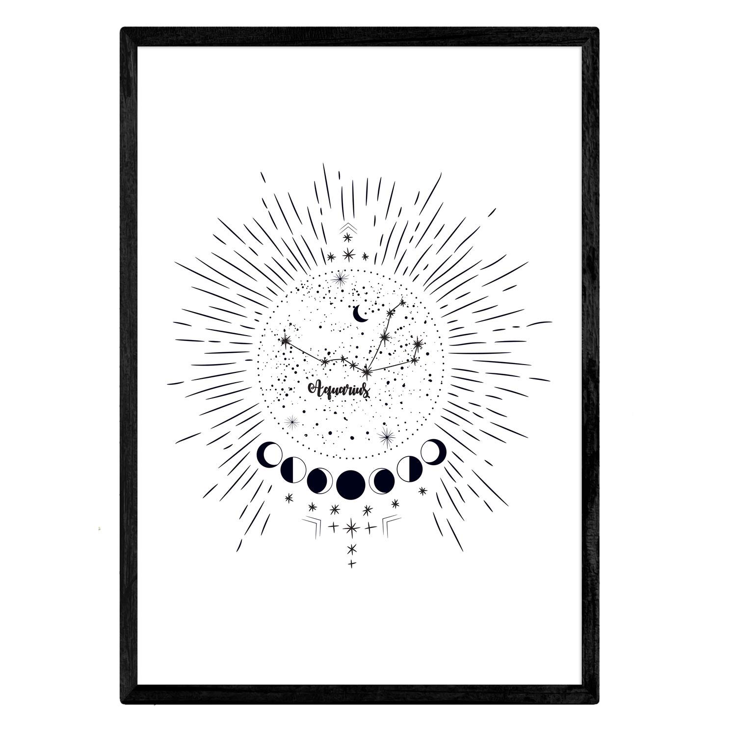 Nacnic Aquarium Picture Of The Constellation Aquarius. Poster With Zodiac Symbol In A3 Size With White Background.