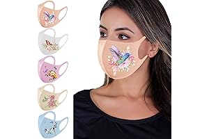 Ice Silk Cotton Washable Face Masks, Pack of 5 Reusable Printed Hummingbird Masks