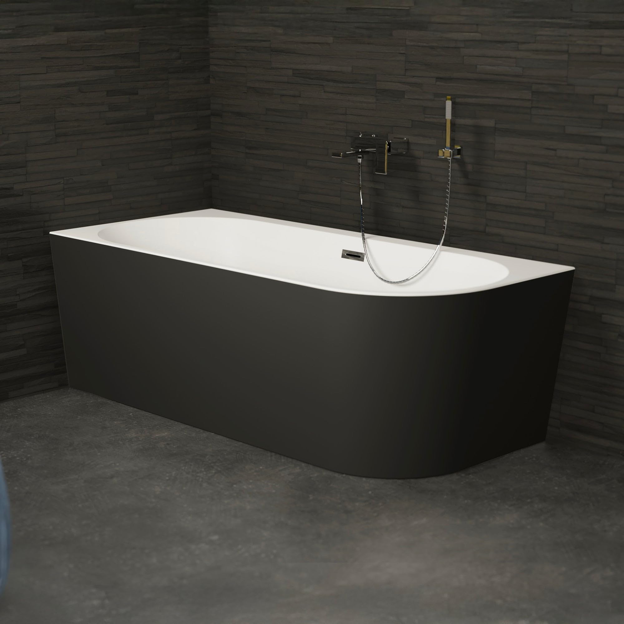 SPALINA Capri 180 Gauche Noire - Bañera Semi-exenta Mural L. 180 x l. 81 cm