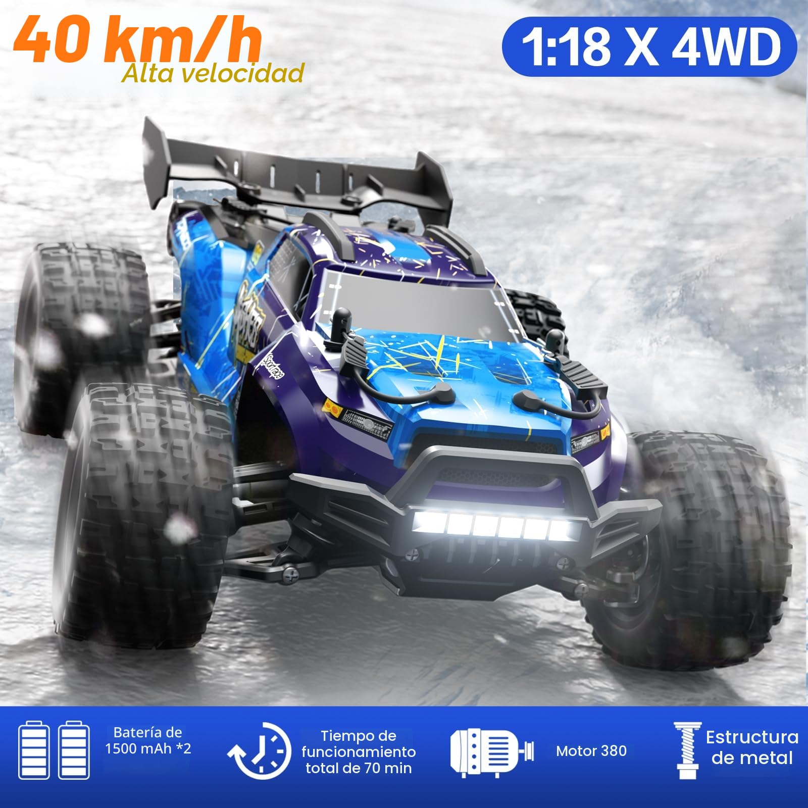 YONCHER 18101 Coche Teledirigido Adulto, 1:18 40KM/H RC Coche, 4WD Offroad RC Truck,4x4 Crawler con 2 Baterías 70+ Minutos para Niños