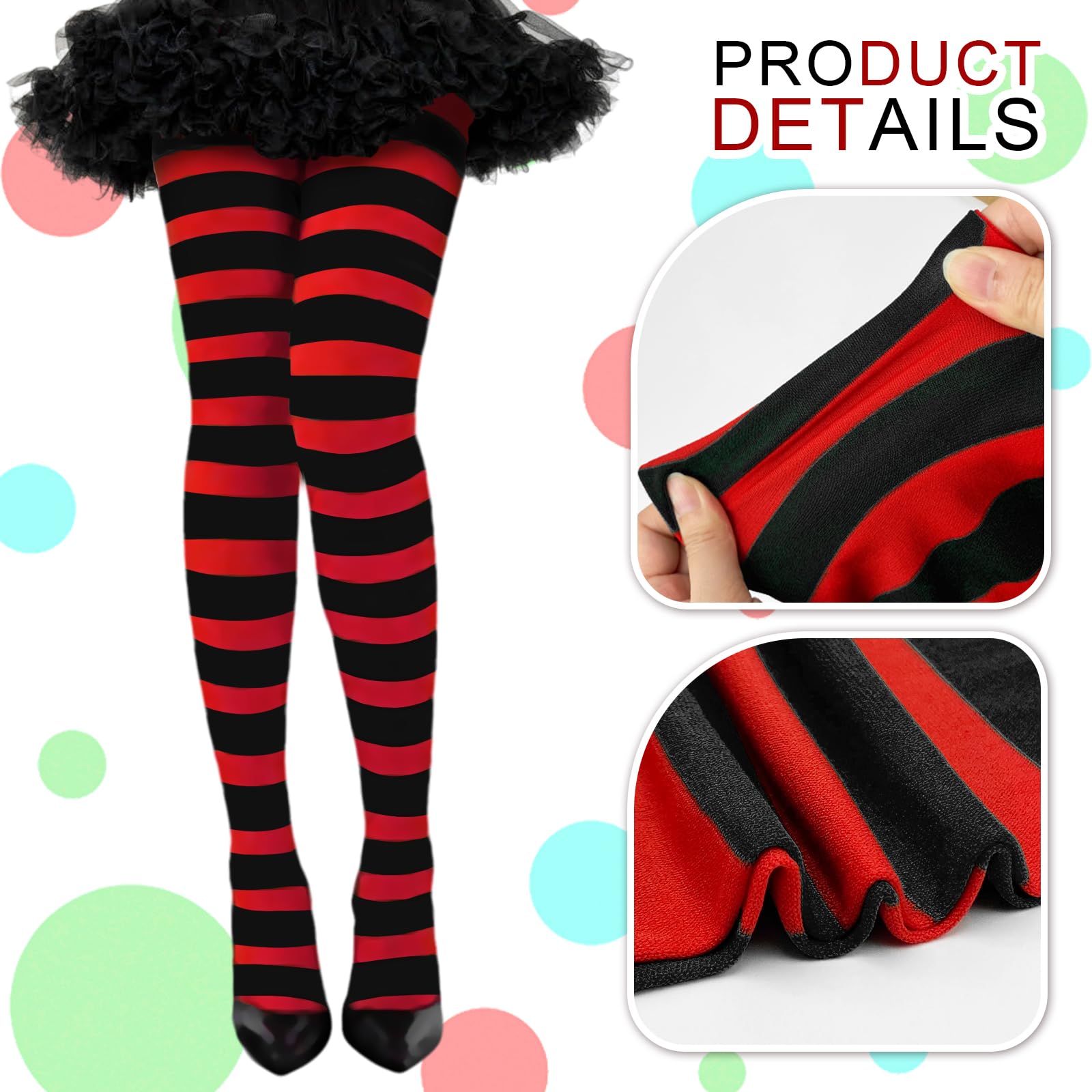 YAUOIPI 2 works Striped Opaque Tights, Black and Green and Red and Black Striped Tights - Image 3