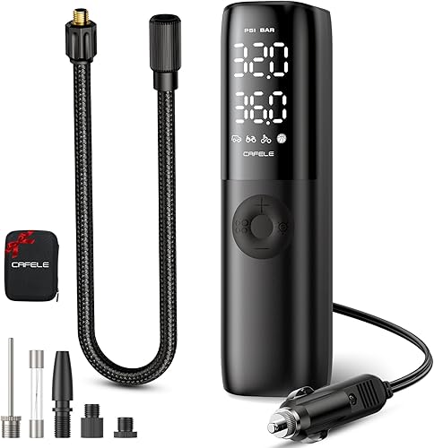 Miniatura 2 de CAFELE Bomba de aire pequeña DC 12V para neumáticos de automóvil e inflador de neumáticos inalámbrico