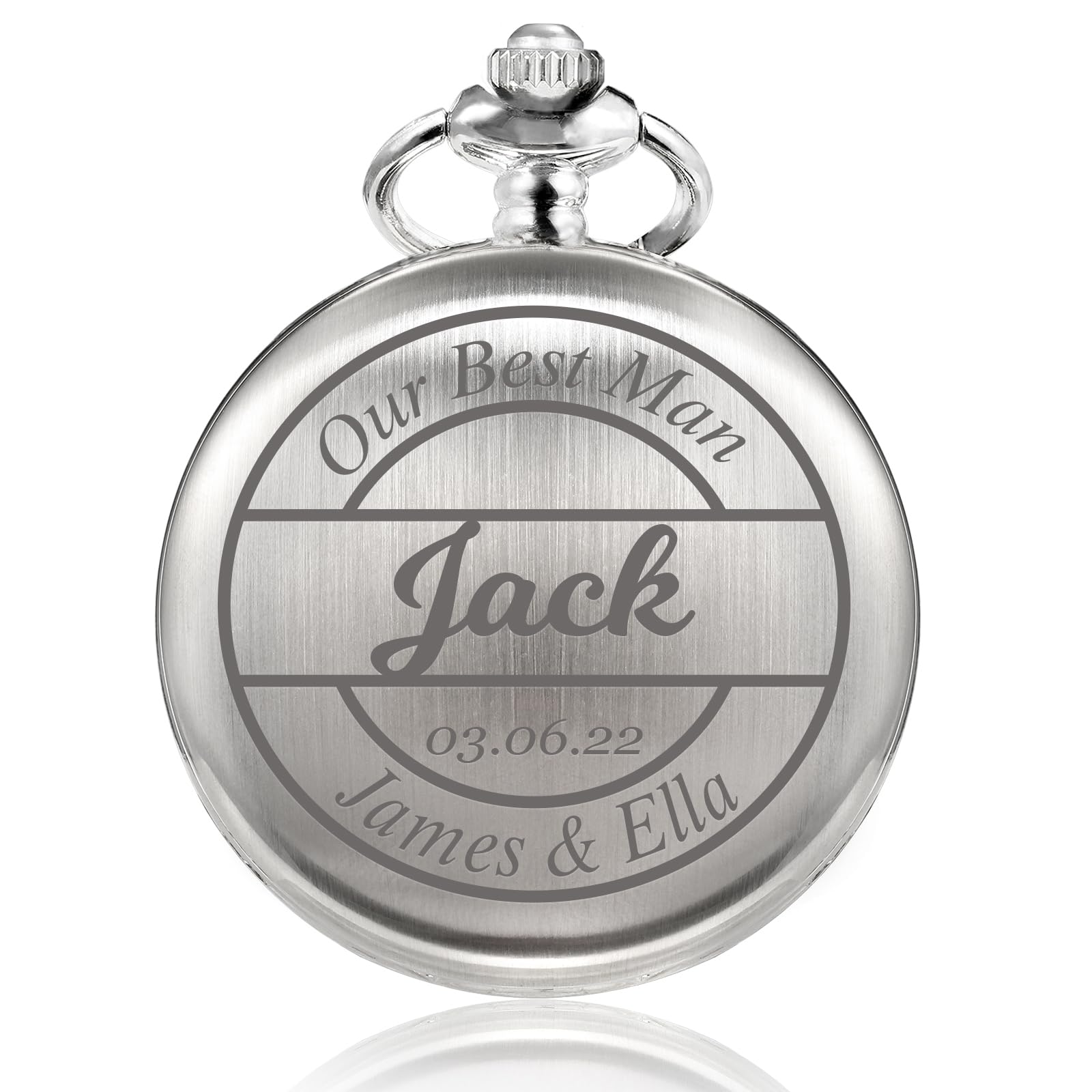 TREEWETO Reloj de bolsillo grabado personalizado con cadena de grabado para hombre, regalo para mejor hombre, relojes de bolsillo de cuarzo, regalos para novios para boda