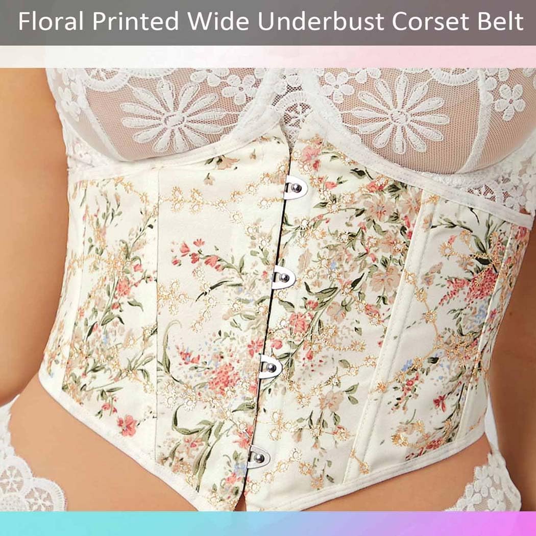 Asooll Lace up Corset Bustier Floral Printed Wide Underbust Corset Belt Costume Clothing Dress Waist Belt for Women - Image 5