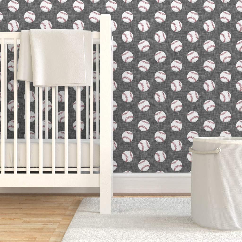 Peel & Stick Wallpaper Swatch - Baseballs Gray Baseball Game Trendy Sports Spring Balls Friendly Custom Removable Wallpaper by Spoonflower