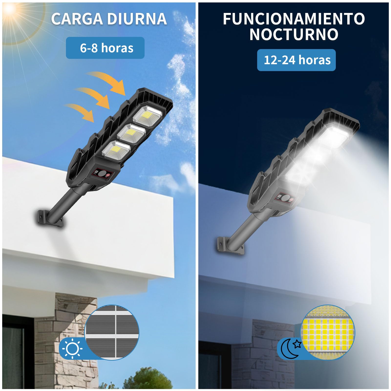 JESLED Farola Solar LED 90W con Sensor de Movimiento y Mando - 6000mAh Batería Luz Exterior IP65 6500K para Jardín/Calles, Luces Solares Exteriores Impermeables con Control Remoto