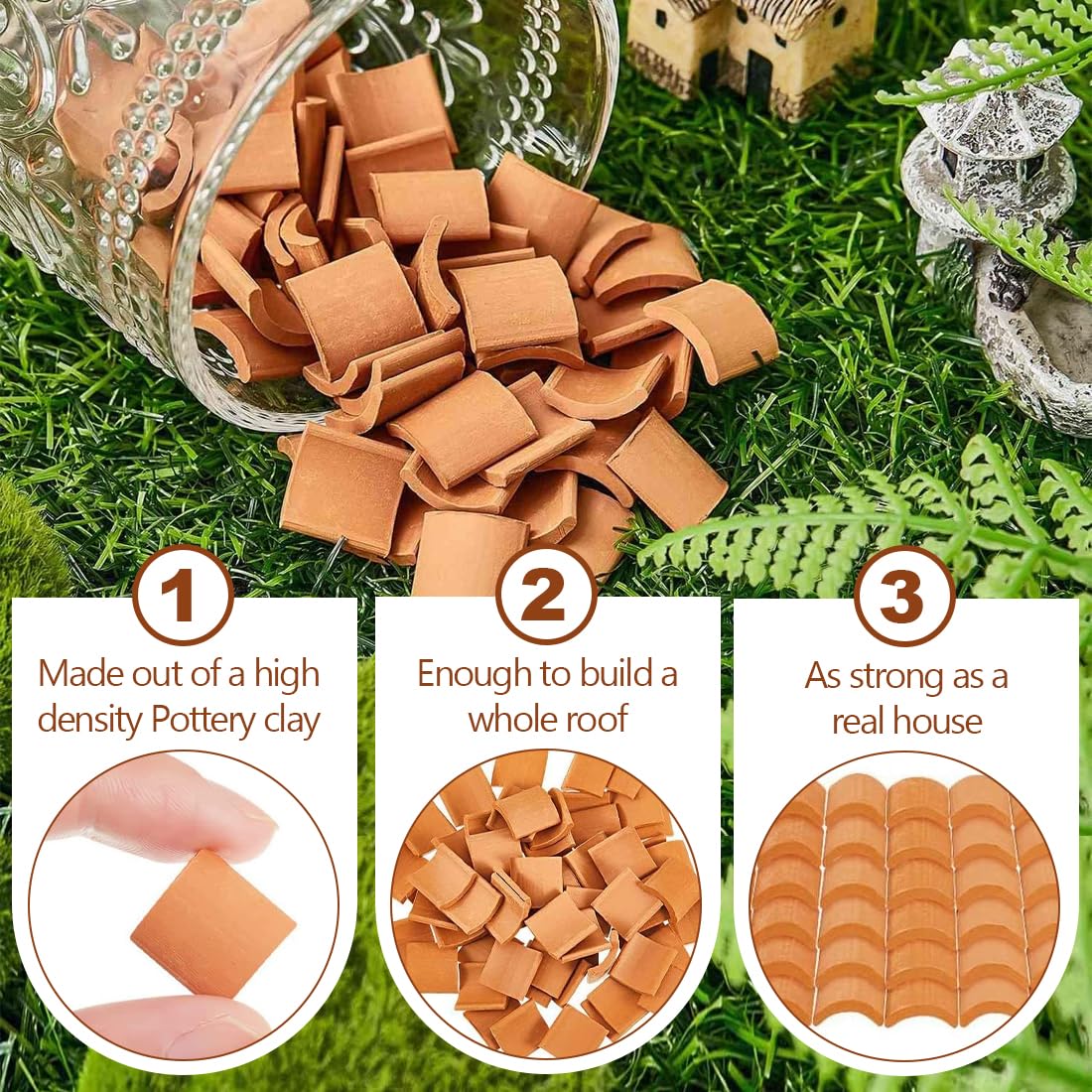 IKOPFLN 100pcs Tegole per Tetti Tegole in Miniatura 1:16 Mini Piastrelle nel Miniatura Rosse per Micro Paesaggio, Fai da Te Casa delle Bambole in Mattoni Con 2 mini spatole