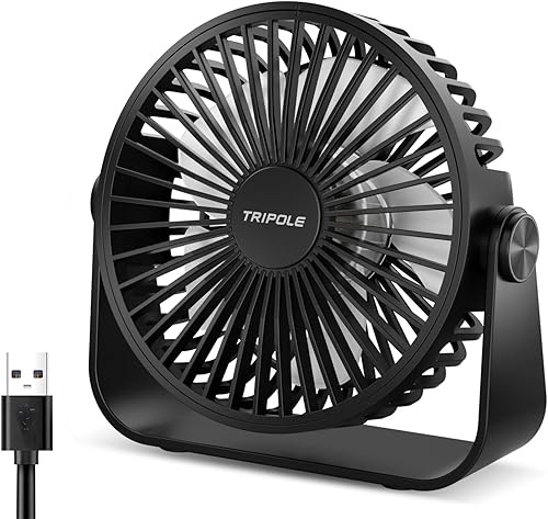 TriPole Ventilador de escritorio USB de 4.5 pulgadas, mini ventilador portátil de 3 velocidades, ventilador de escritorio personal de viento con
