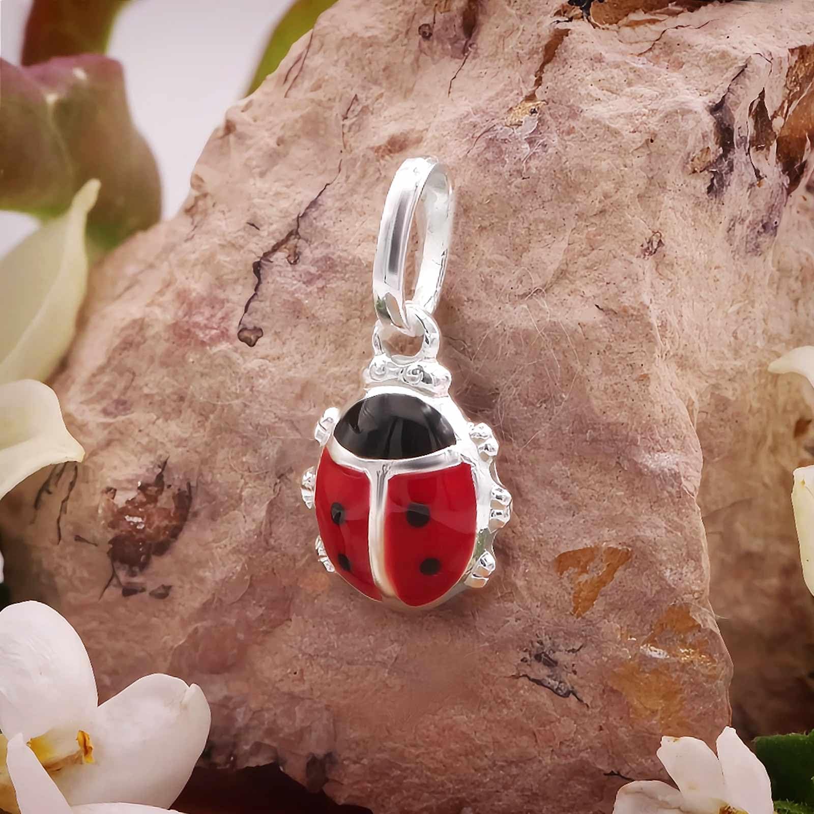 CLEVER SCHMUCK Marienkäfer Kette Silber 13 mm rot lackiert für Mädchen mit Kette Venezia 36 cm STERLING SILBER 925 im Etui rot