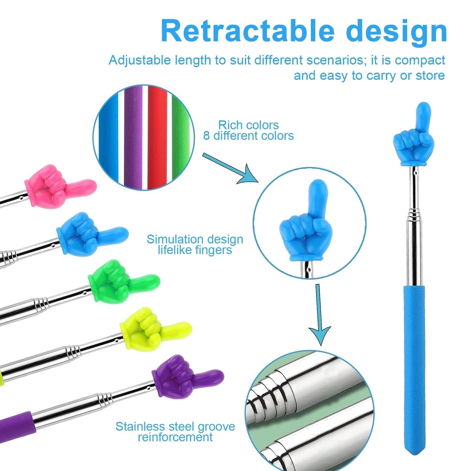 LINTRA Baton Telescopique, 6 Pièces Bâton Télescopique pour Doigts, Baguette Télescopique, Baguette Légère pour Enfants, Réglable Entre 20 cm et 68 cm, Adapté aux Salles de Classe, Présentations