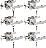 Vista 10 de USHTL01-SN-BK-6P - Manija cuadrada de privacidad para puerta de níquel cepillado sin llaves para dormitorio o baño, USHTL01-SN-BK-6P