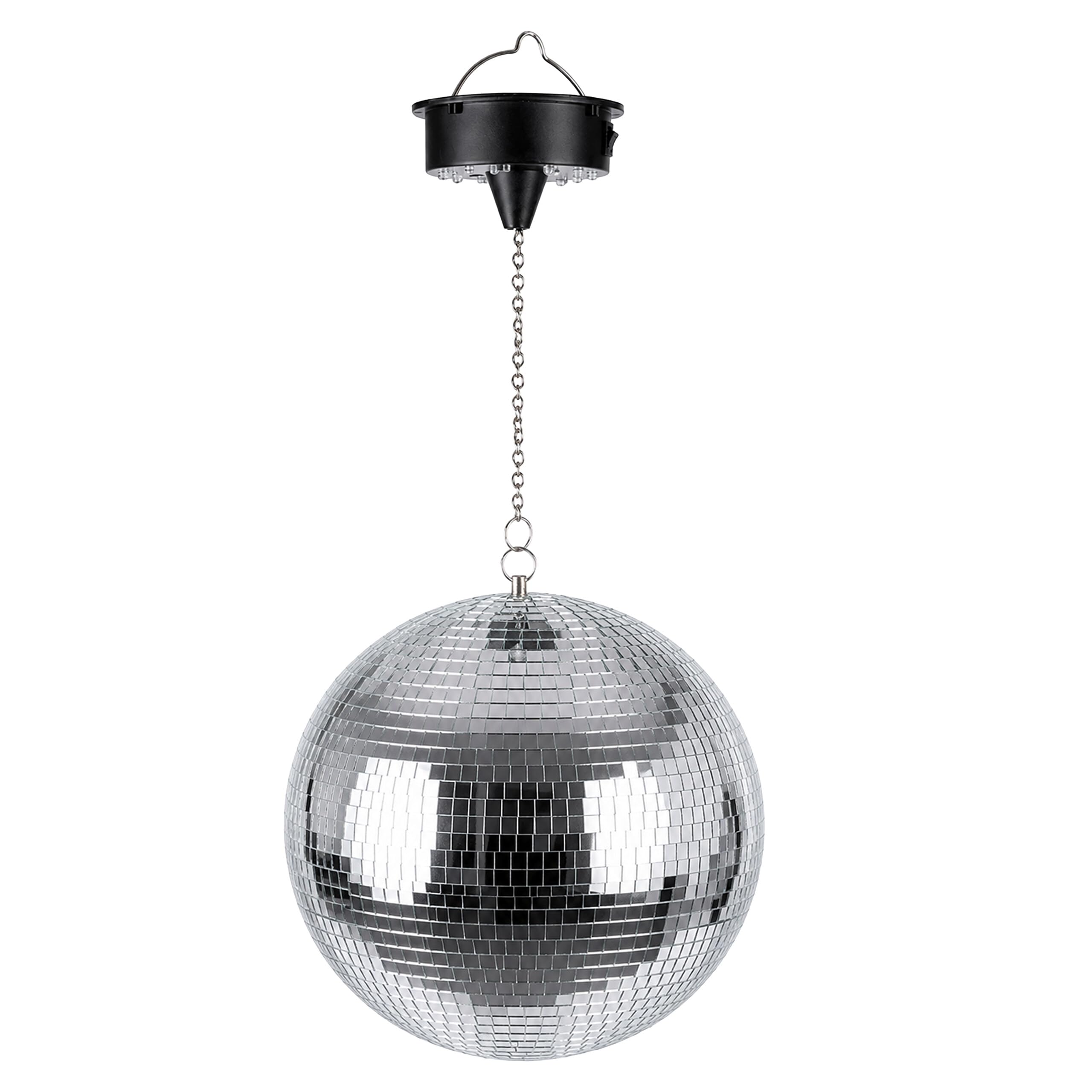 Relaxdays Discokugel, rotierend, Ø 40 cm, Silber | Spiegelkugel mit Motor & LED Lichteffekten, batteriebetrieben, Party