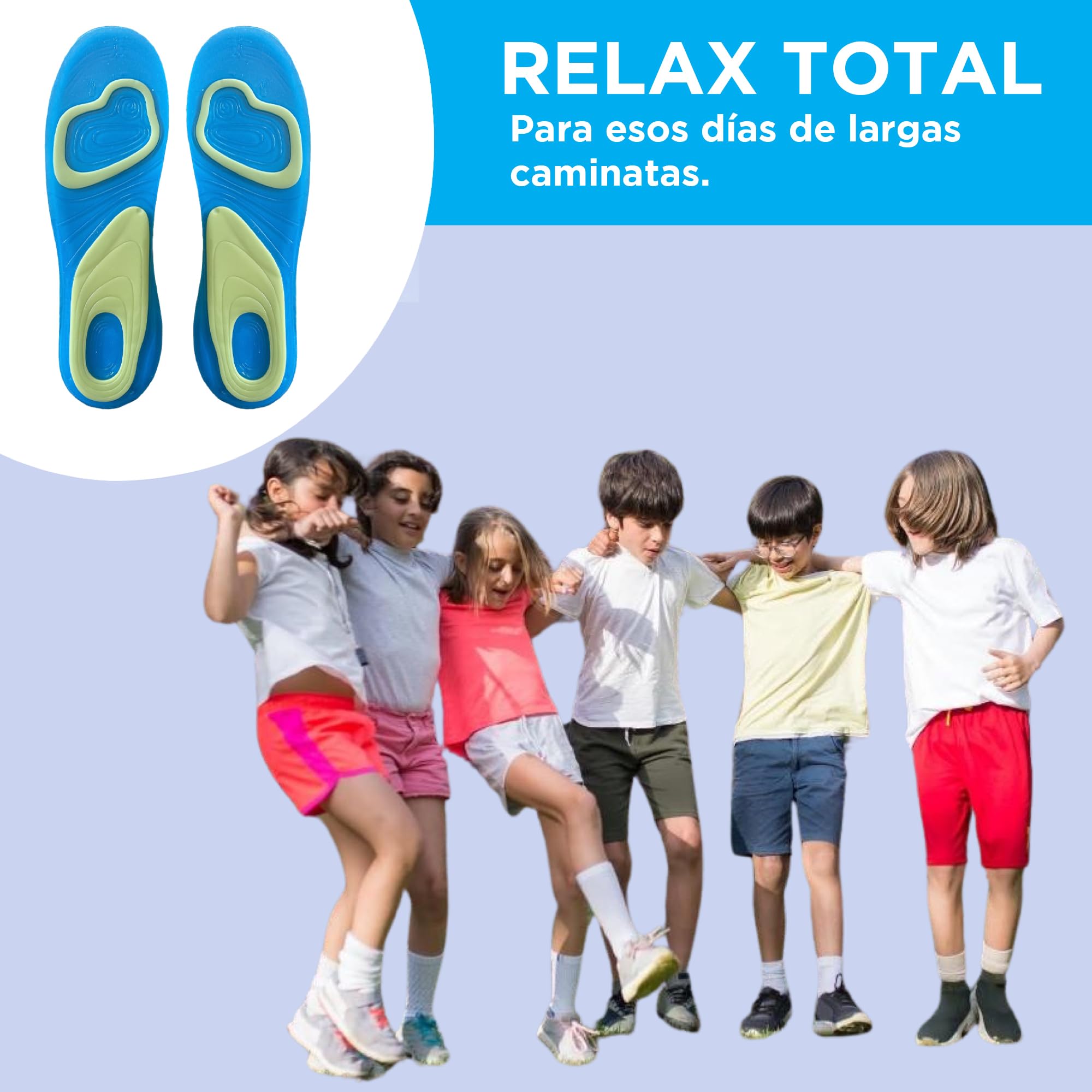 Plantillas de Gel adaptables para cualquier talla de zapato de niños, hombre o mujer. Descanso para los pies en tu actividad diaria, deportiva o de ocio. (32-38)