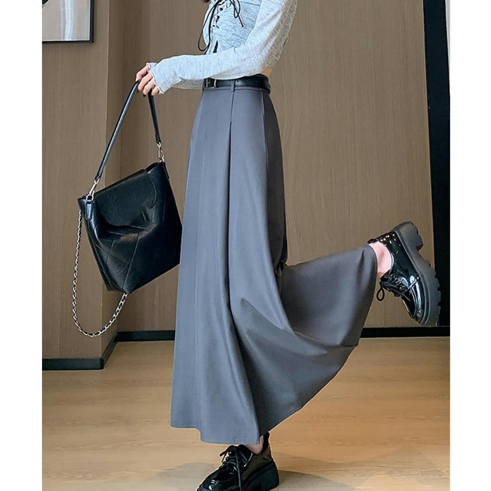 Gonna Midi Donna Gonne Autunno E Inverno da Donna, Gonne Plissettate, Gonne Ispessite, Vita Alta, Gonne Dimagranti A-Line Mid-Length-caffè-m