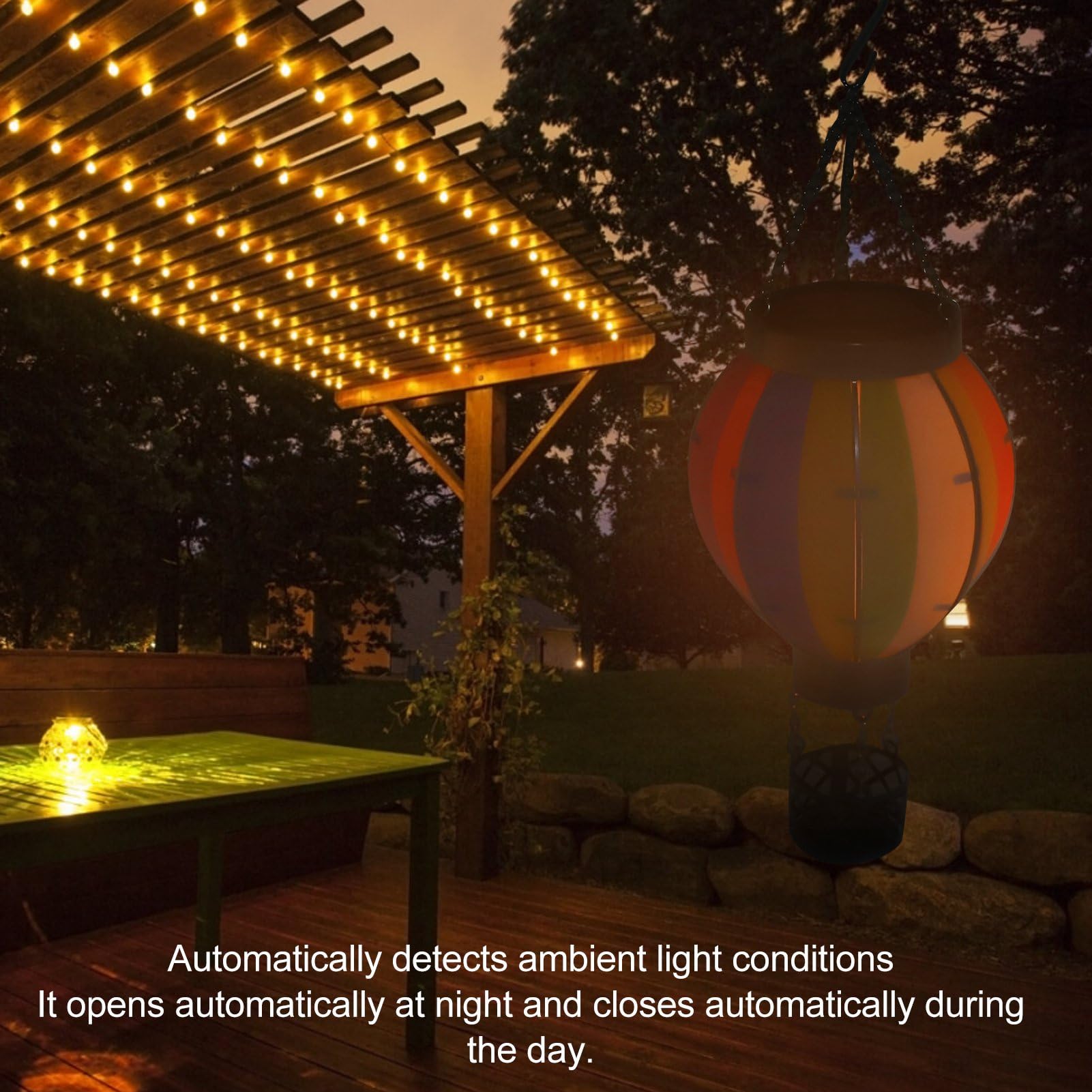 Lanterna Solare A Mongolfiera Arcobaleno - Luce Calda Con Batteria 600 MAh E Accensione Automatica Per Esterno - 4