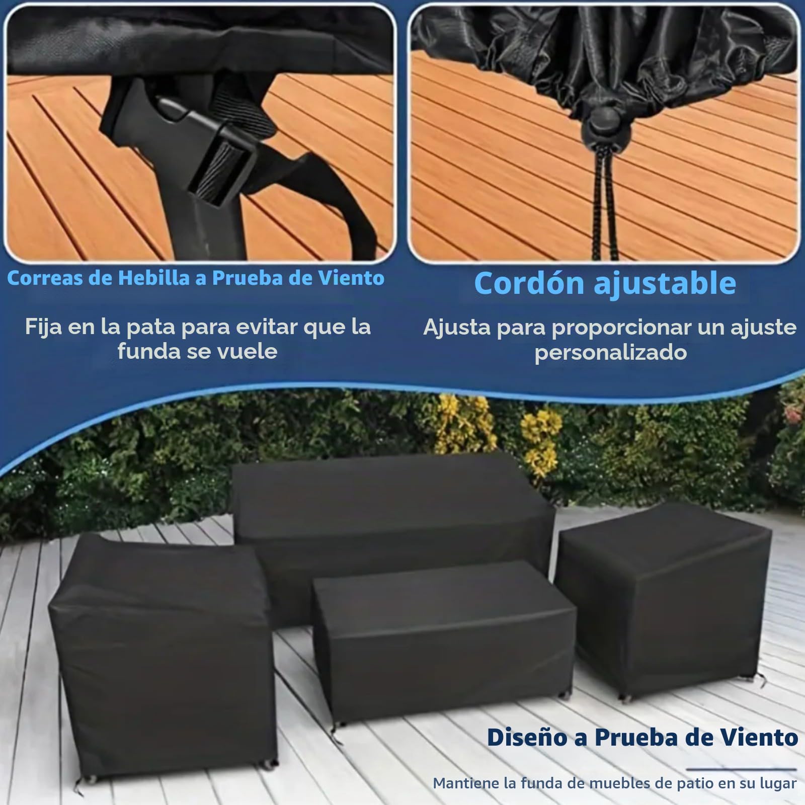 Fundas para muebles de jardín, 4 unidades, tela Oxford 420D, resistente al agua y al viento, con correas ajustables para sillas de exterior, sofá, mesa, protección contra la lluvia, la nieve, el sol y