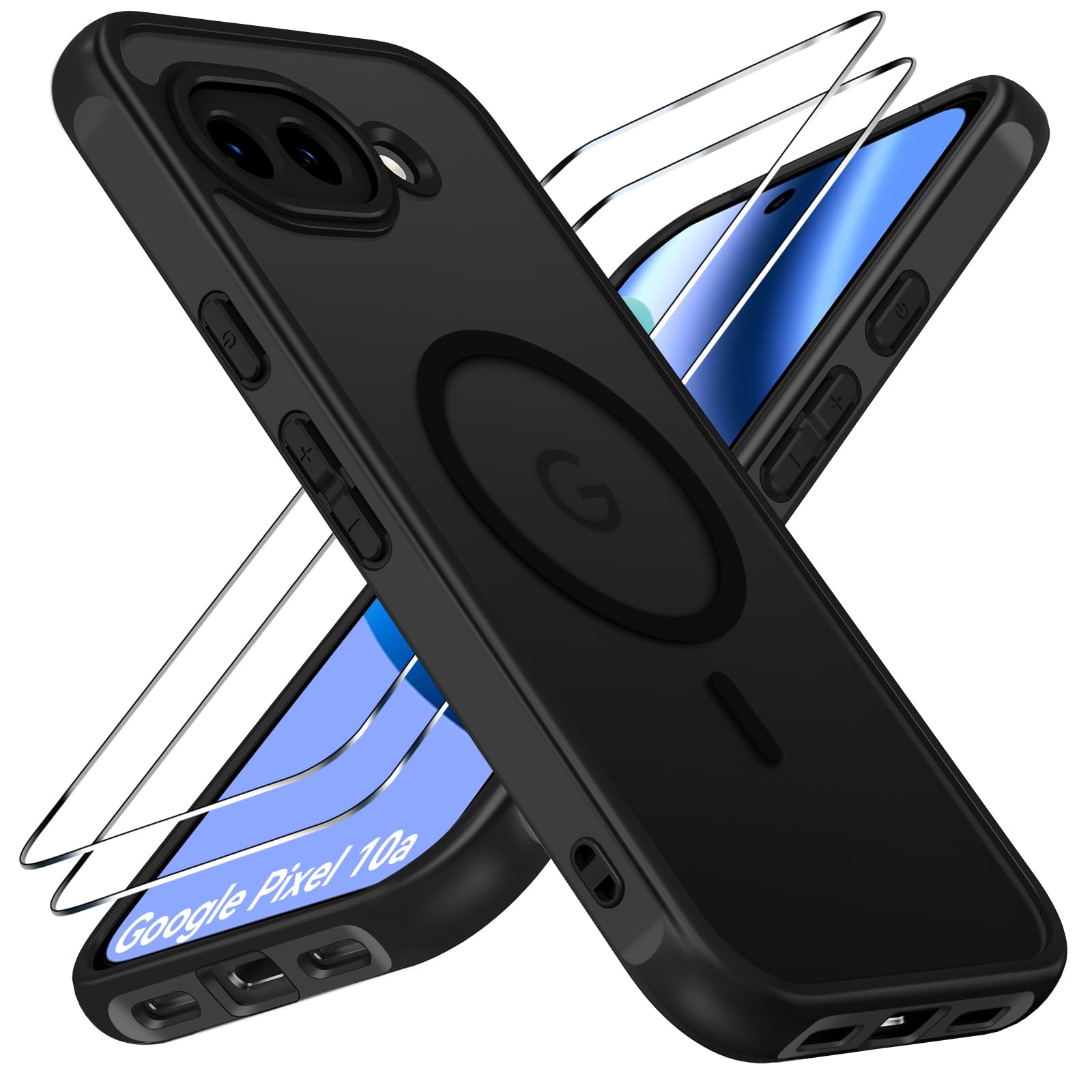 iVoler Cover Magnetica per Google Pixel 10a con 2 Pezzi Pellicola Vetro Temperato, [Antiurto di Grado Militare] Custodia Traslucida Opaca Sottile Anti-Impronte MagSafe Case, Opaca Nero