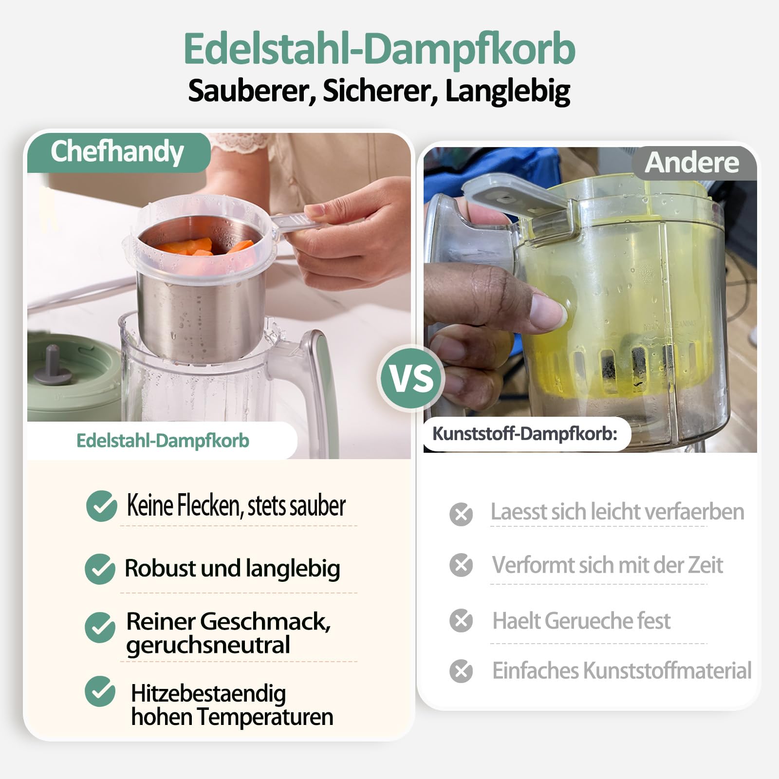 Chefhandy 5-in-1 Babynahrungszubereiter Premium, Multifunktions Babybrei Zubereiter mit Fläschchen Erwärmen, Desinfizieren, Baby Dampfgarer, Brei Maker Mixer, Automatische und Handmodus (Grün)