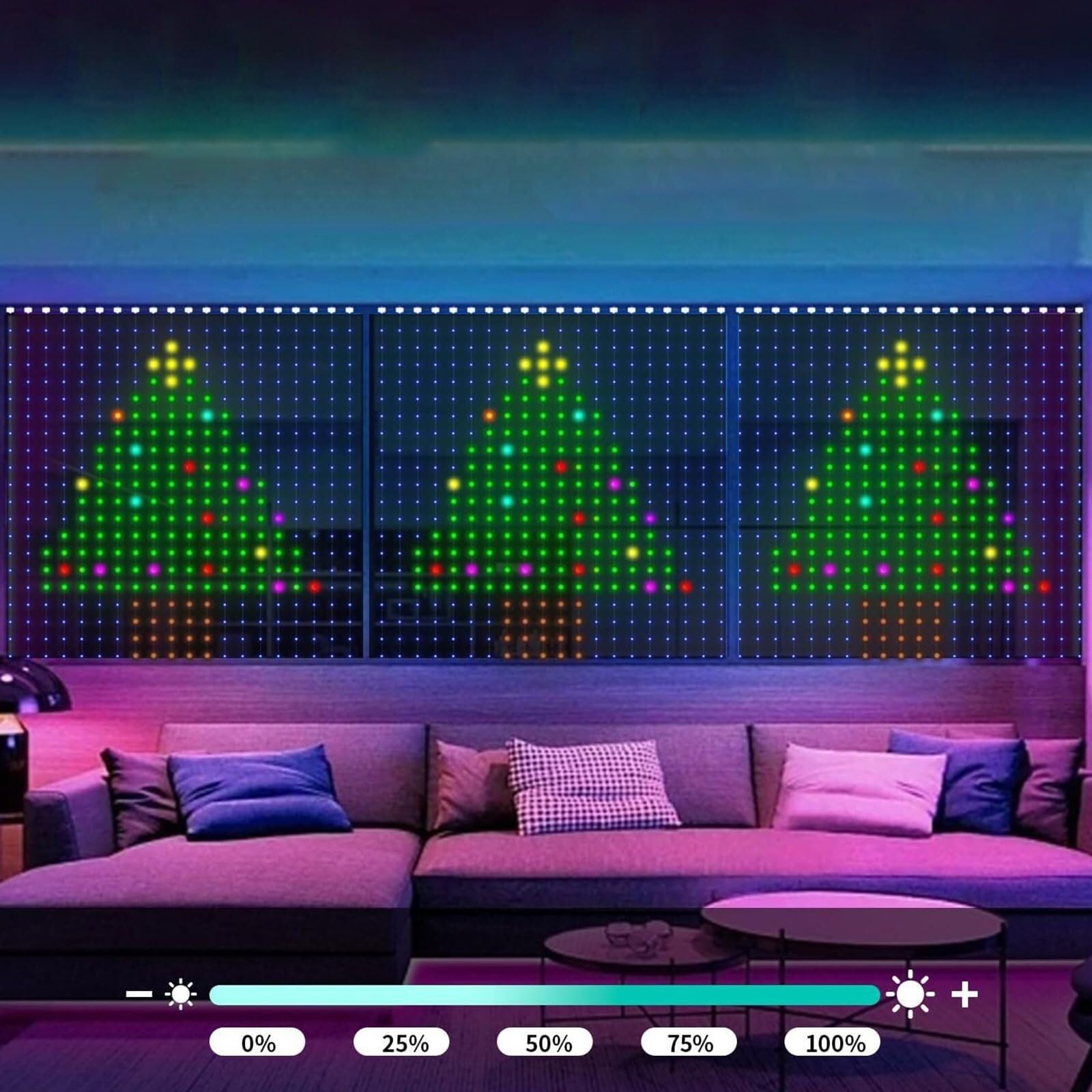 Luci animate per albero di Natale, luci LED per tende, timer e memoria, RGB per esterni, da parete, finestra, con telecomando, alimentazione USB, impermeabile IP65, 2x2m(1 X 1 M)
