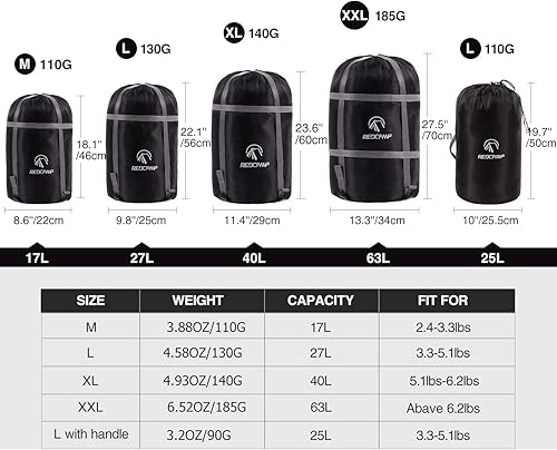 Miniatura 9 de REDCAMP Saco de dormir, saco de dormir, negro, M, L, XL y XXL, ideal para mochileros y campamentos