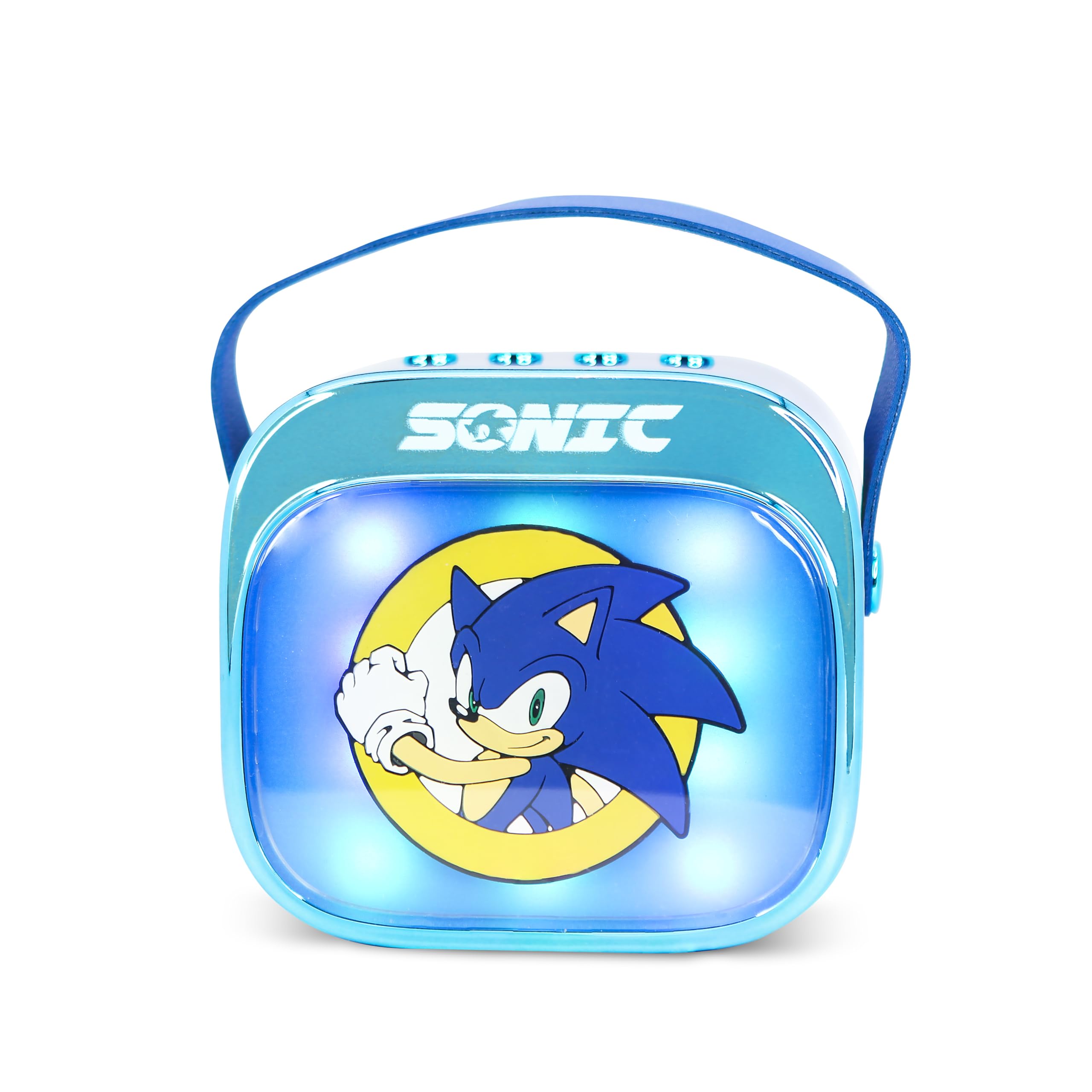 Sonic The Hedgehog Mini Haut-Parleur de Karaoké LED sans Fil avec Microphone Bluetooth, Lumières à Changement de Couleur Bleue