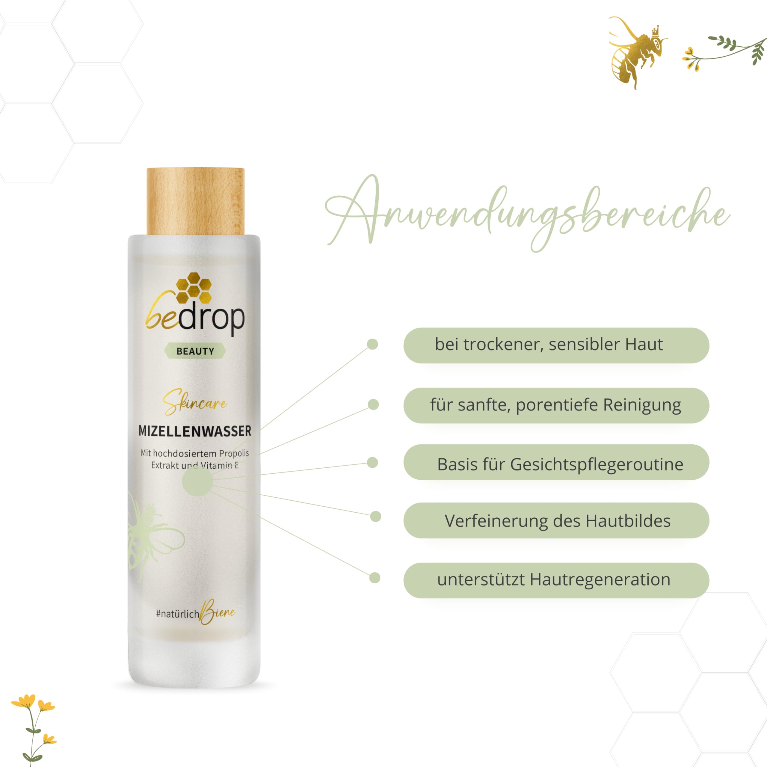bedrop Mizellenwasser Tonikum Gesichtswasser mit Propolis Extrakt & Vitamin E gegen unreine Haut & Verfeinerung des Hautbildes, Gesichtsreinigung für jeden Hauttyp - (3x 150ml Sparset)