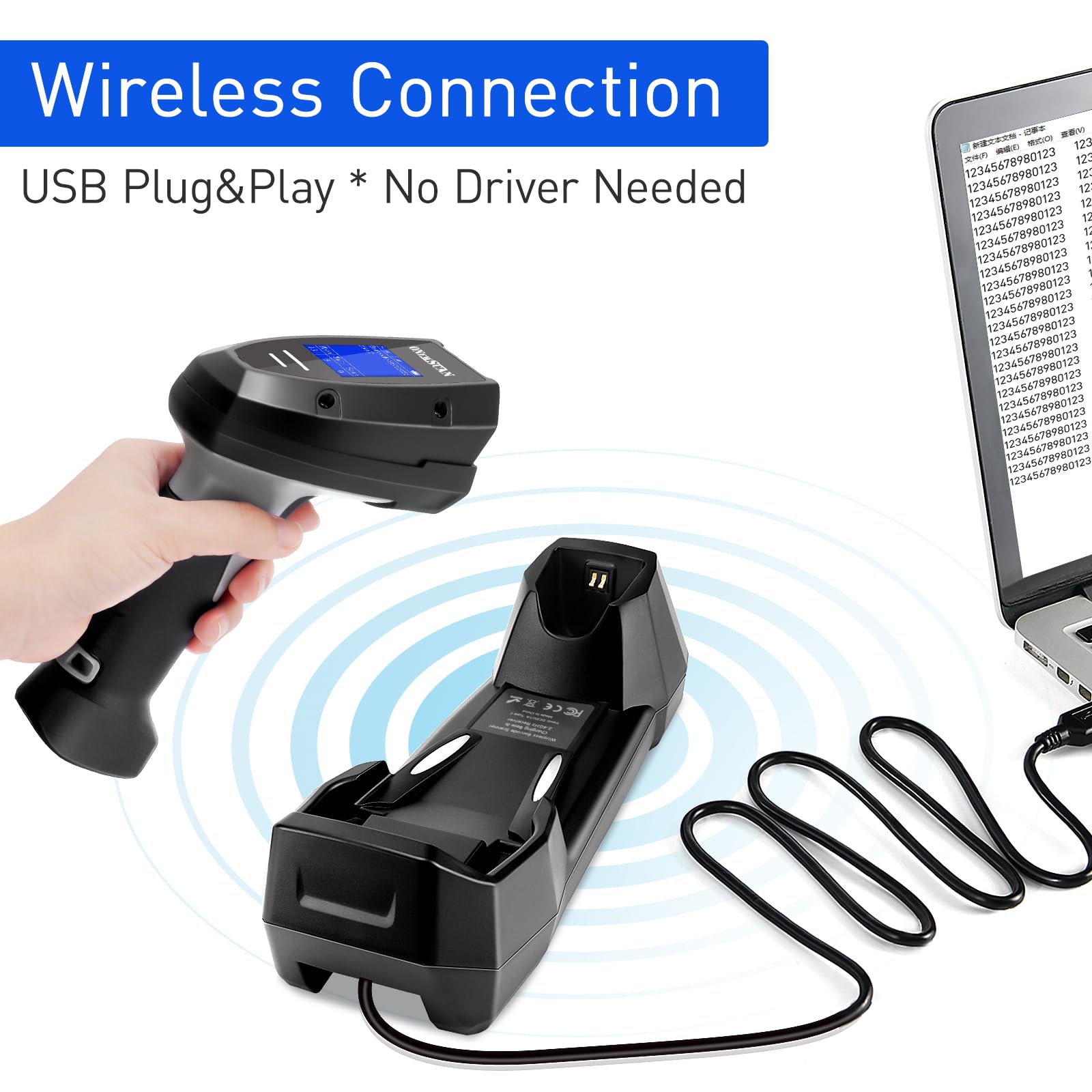 Scanner di codici a barre, OEWSCAN Scanner di codici a barre wireless portatili 1D & 2D & PDF417 Scanner di inventario Terminale dati Dispositivo di inventario Scanner di codici QR Lettore