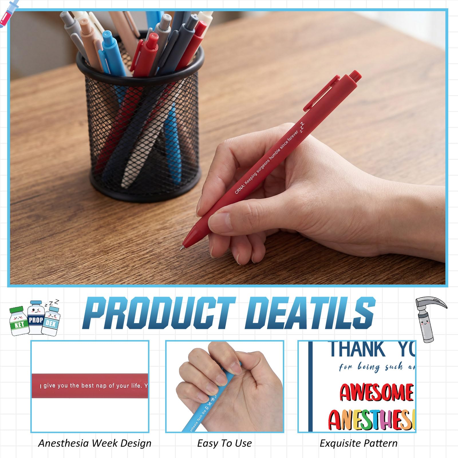 Crtiin 36 Sets Nurse Appreciation Gifts Bulk Funny Anesthesia Pens with Thank You Cards & Ties, Nurses Week Gift 2026, Medical Party Favors for Nursing Staff