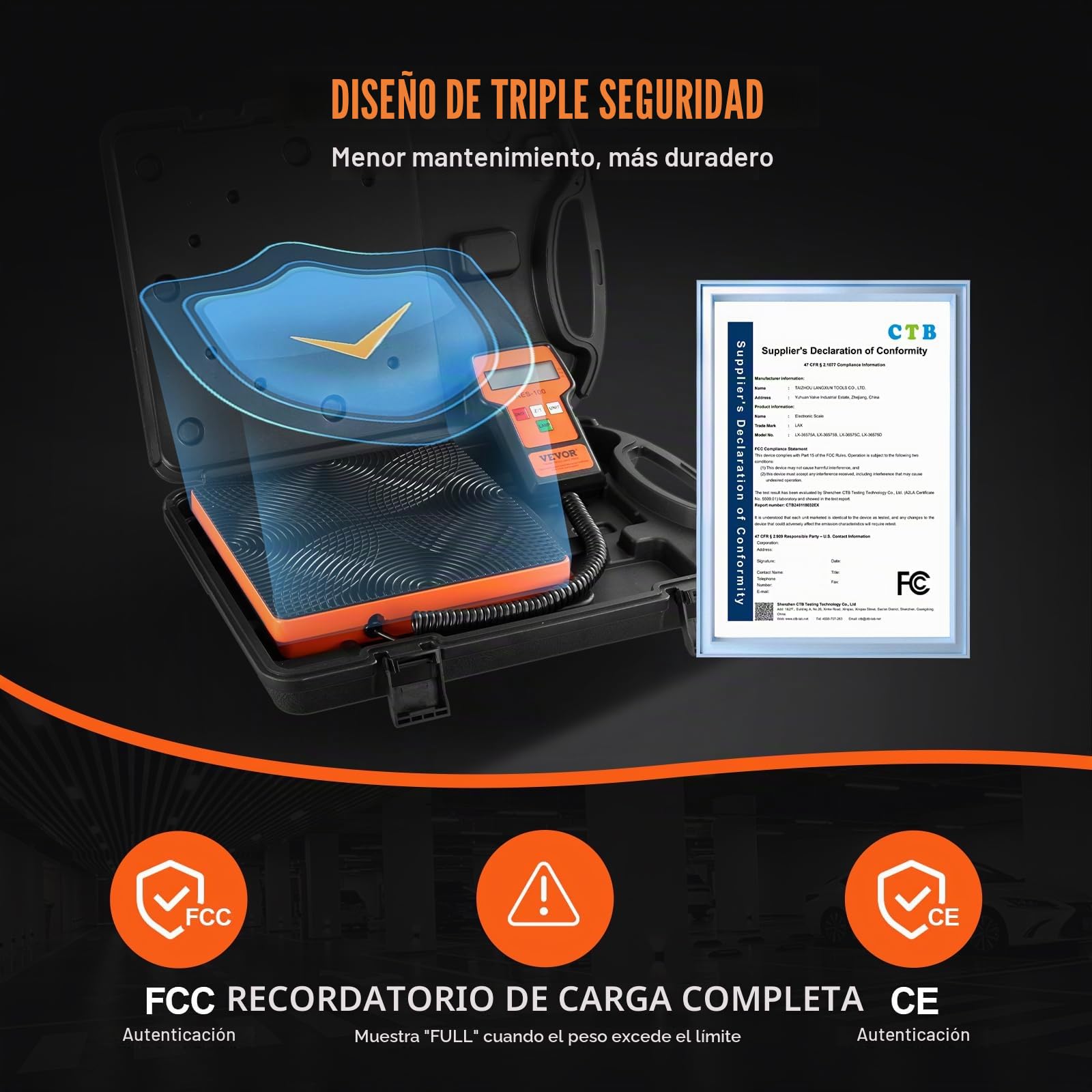 VEVOR Báscula de Refrigerante HVAC 100 kg Báscula de Carga de Refrigerante Freón con Control Remoto con Cable Báscula de Peso de Recuperación Digital Electrónica de Alta Precisión de 5 g con Estuche