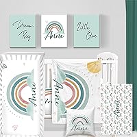 Vista 26 de Juego de ropa de cama personalizado para cuna de bebé, juego de 5 piezas para cuna de bebé, diseño de arco iris y diseño de arco iris, manta de bebé