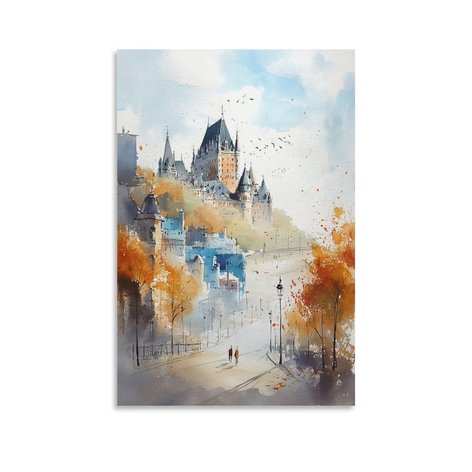 Quebec City 20x30inch(50x75cm) Vintage Travel Poster Watercolor Canvas Art