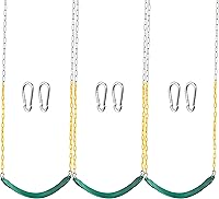 Turfee 3-Pack Heavy Duty Green Swing Seats with 66" Chains & Snap Hooks - 300lb Capacity Kids Outdoor Playground Swings