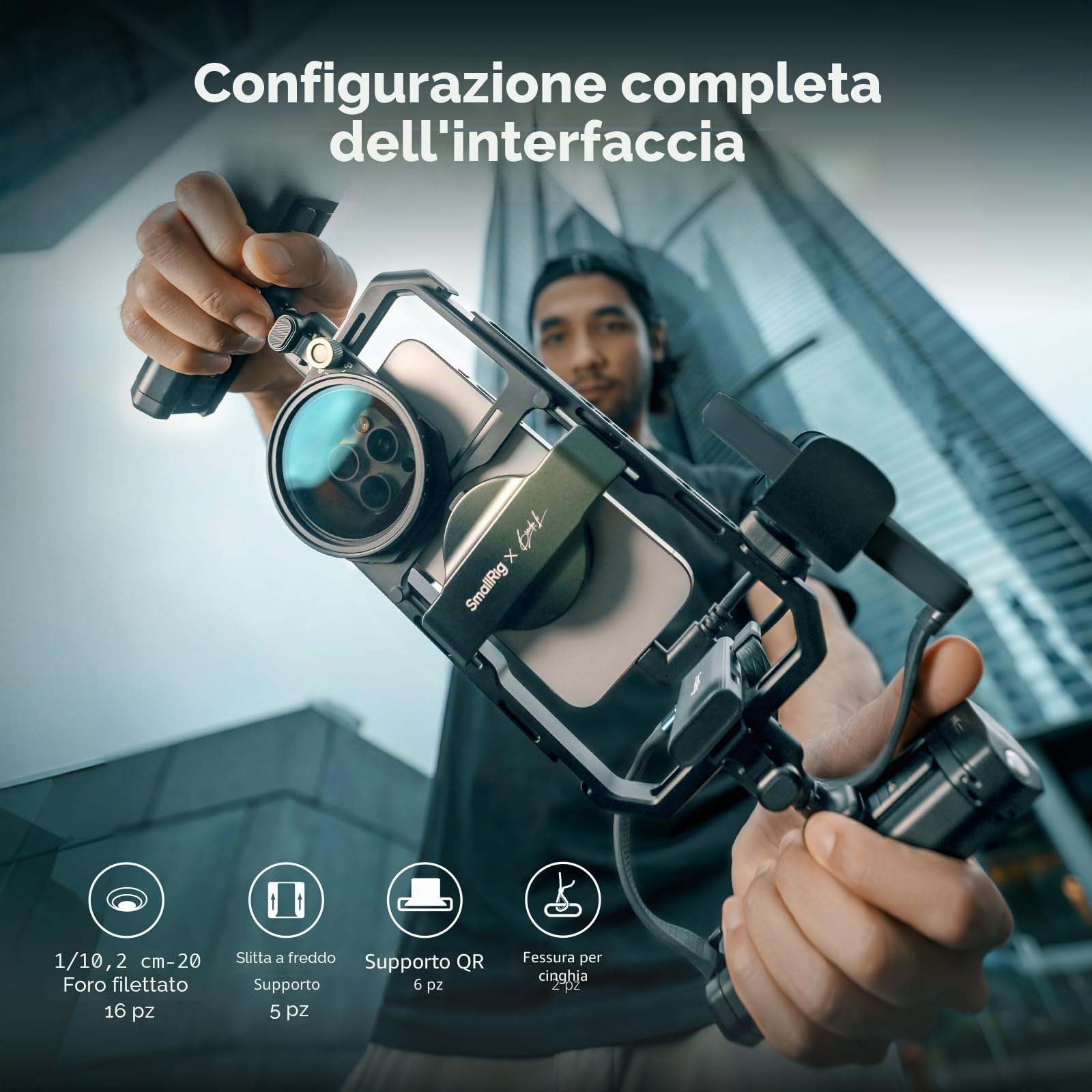 SMALLRIG x Brandon Li Kit Video Mobile All-in-One, Kit Video Universale a Sgancio Rapido per iPhone, per SamSung, per Pixel, con Filtro VND da 67 mm, Maniglie Girevoli Wireless per SSD M.2-4596