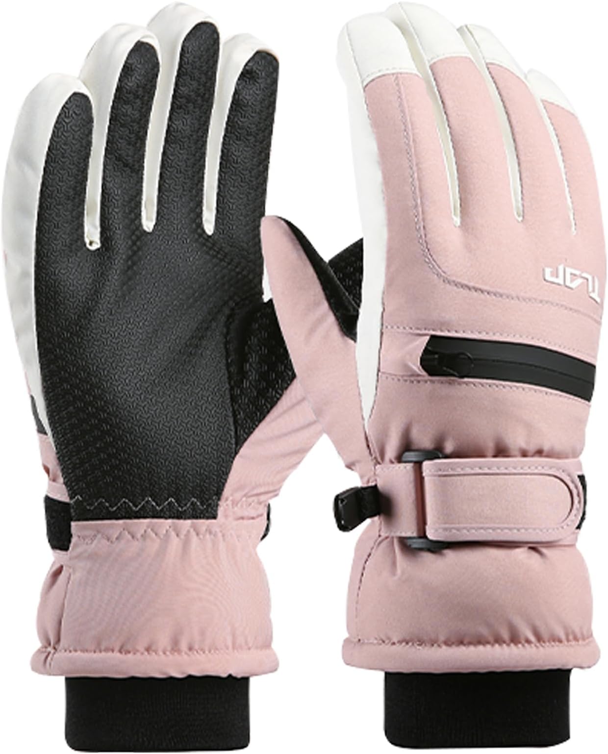 Kids Winter Ski Gloves Waterproof Anti Slip Plush Warm Snowboard Gloves with Pockets for Children Girls and Boys Age 6-12