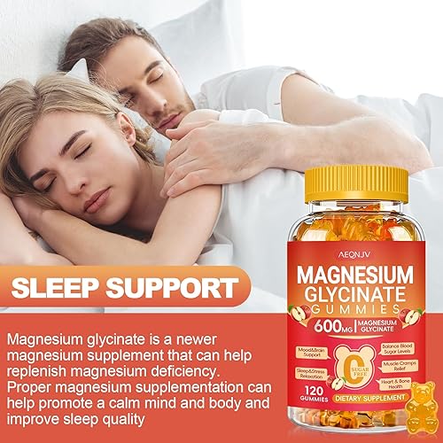 Miniatura 6 de Gomitas de glicinato de magnesio de 600 mg de alta absorción, glicinato de magnesio para mujeres y hombres con vitamina D, B6 y CoQ10 para adultos y