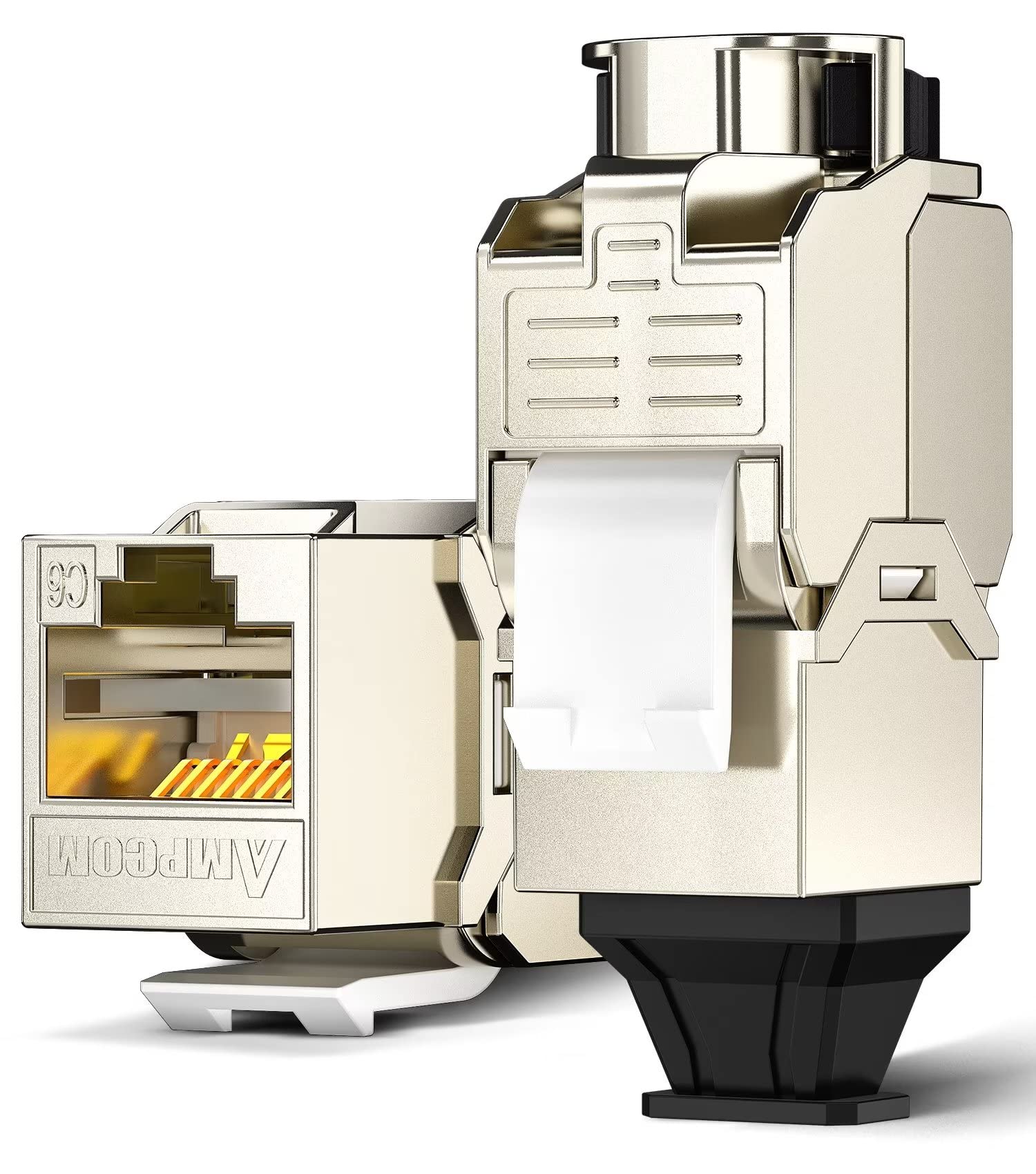 CAT6 Keystone Jack Ratchet Zip-tie Design, 10Gbps 600Mhz Shielded Zinc-Alloy RJ45 Tool-Free Keystone Connector 2-Pack