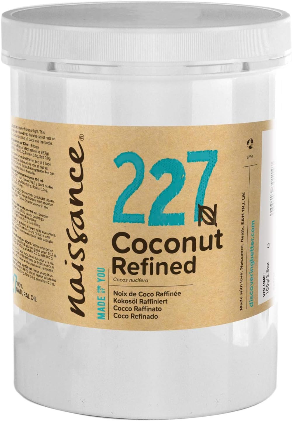 Naissance Refined Coconut (Solid) Oil 2.2 lbs - Pure, Natural, Cruelty Free, Vegan - Moisturizing & Hydrating - Ideal for Aromatherapy, Skincare, Haircare and DIY Beauty Recipes