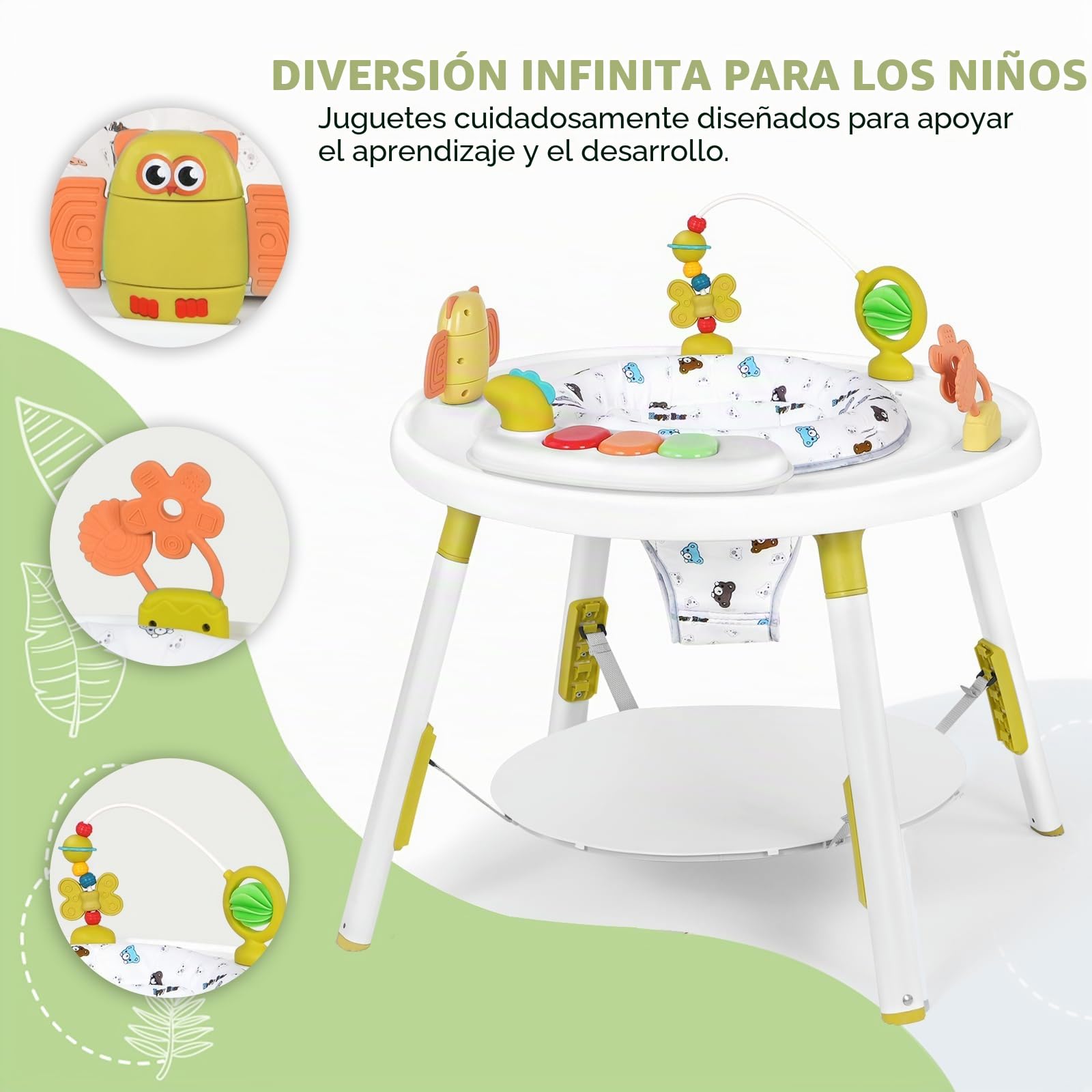 UBRAVOO Centro de Actividades para Bebés, Mesa para Bebés 3 en 1 con Juguetes Extraíbles y Asiento Giratorio 360°, Ideal para el Desarrollo y Entretenimiento del Niño Pequeño (Verde)