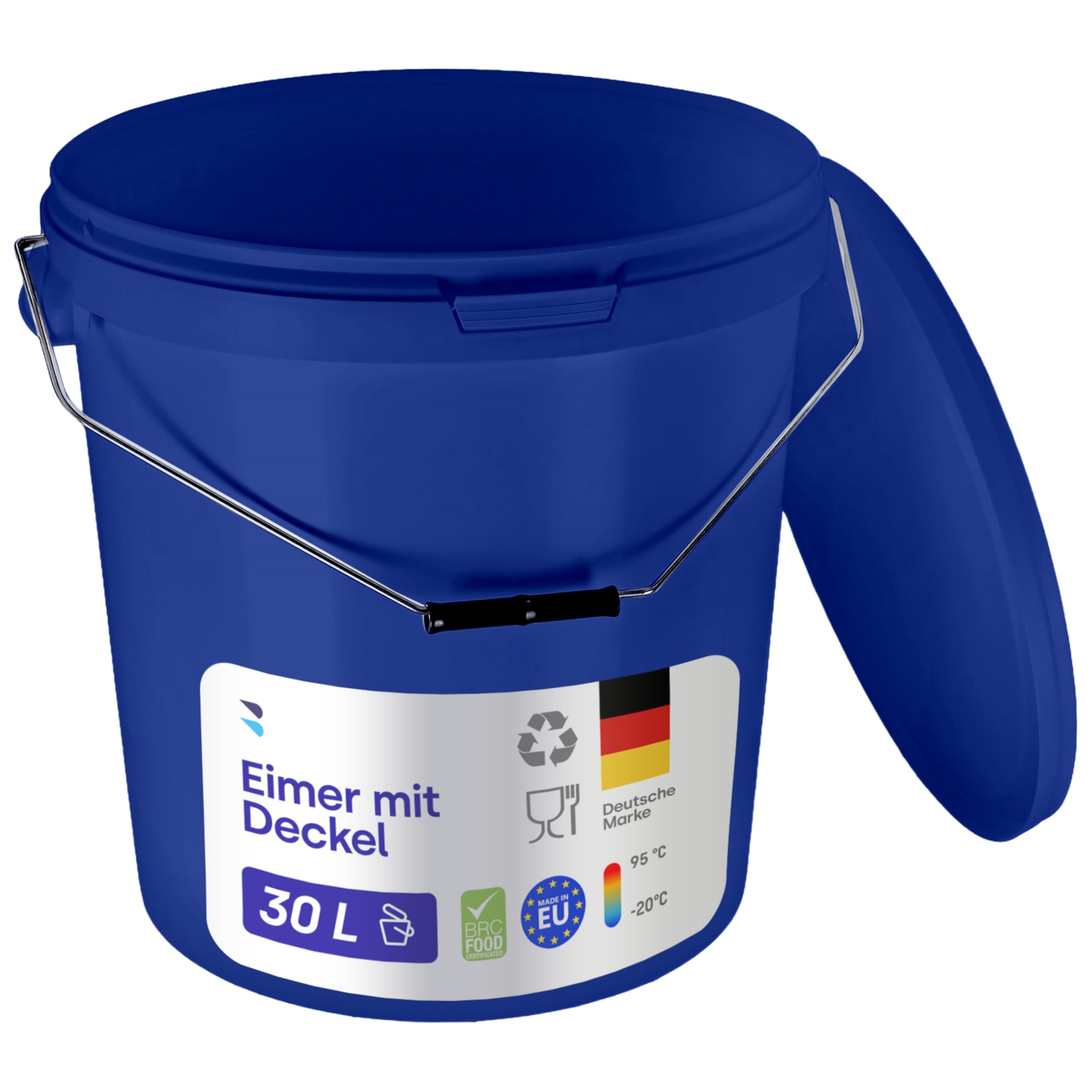 BenBow Eimer mit Deckel 30l blau 100x 30 Liter - lebensmittelecht stabil luftdicht auslaufsicher geruchsneutral - Aufbewahrungsbehälter aus Kunststoff - Metalgriff - Rissfester Griff - leer - das Haus