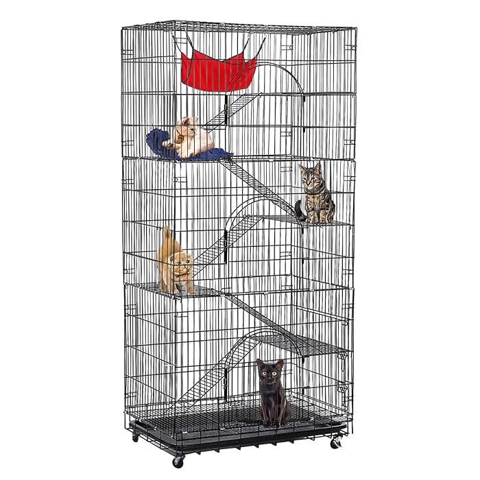 Buy Extra Large 6Tier Cat Cage 77 Inchs Height for 15 Cats with Hammock, CAT Bed & 5 Ramp
