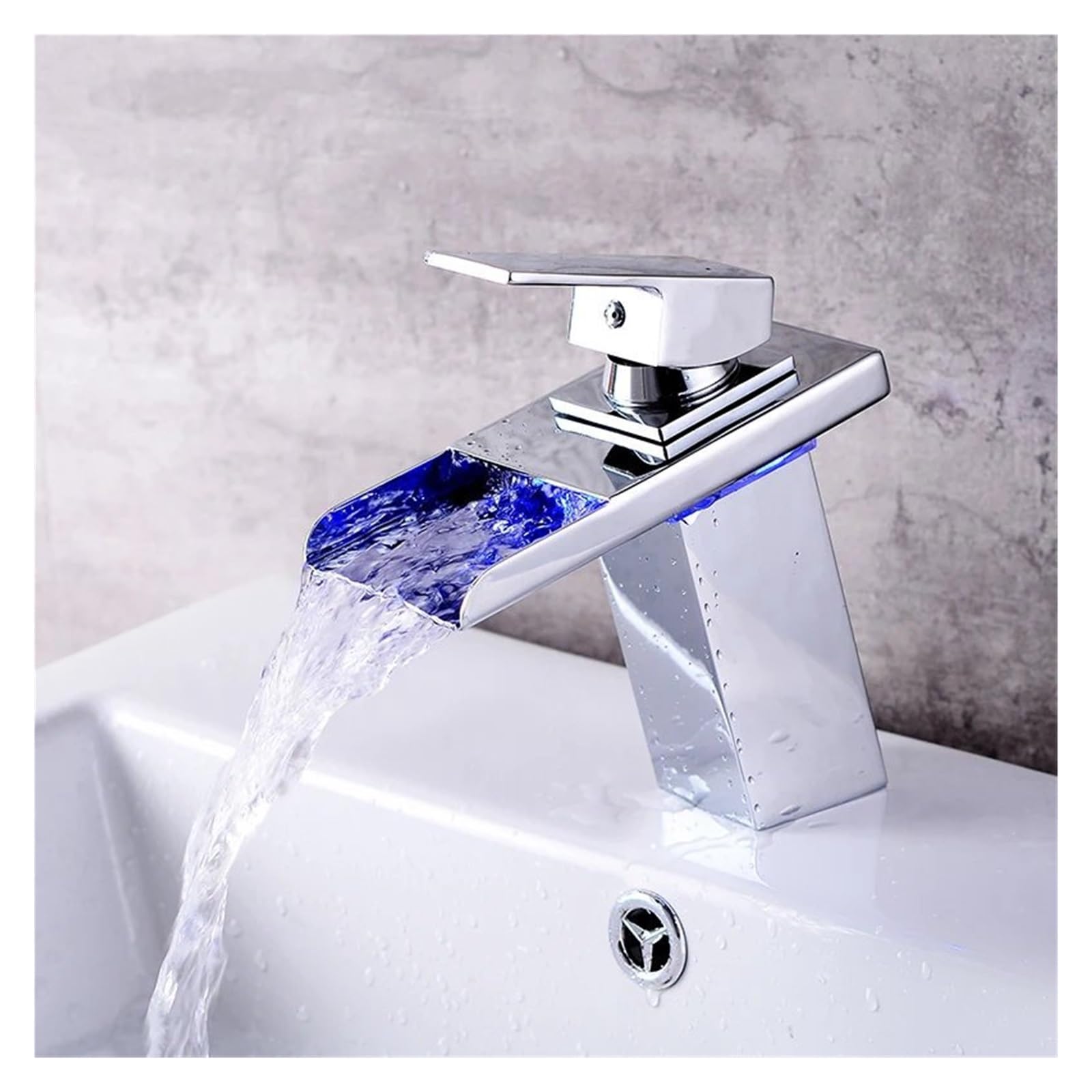 Robinet de lavabo salle de bain LED laiton chromé mitigeur cascade eau chaude