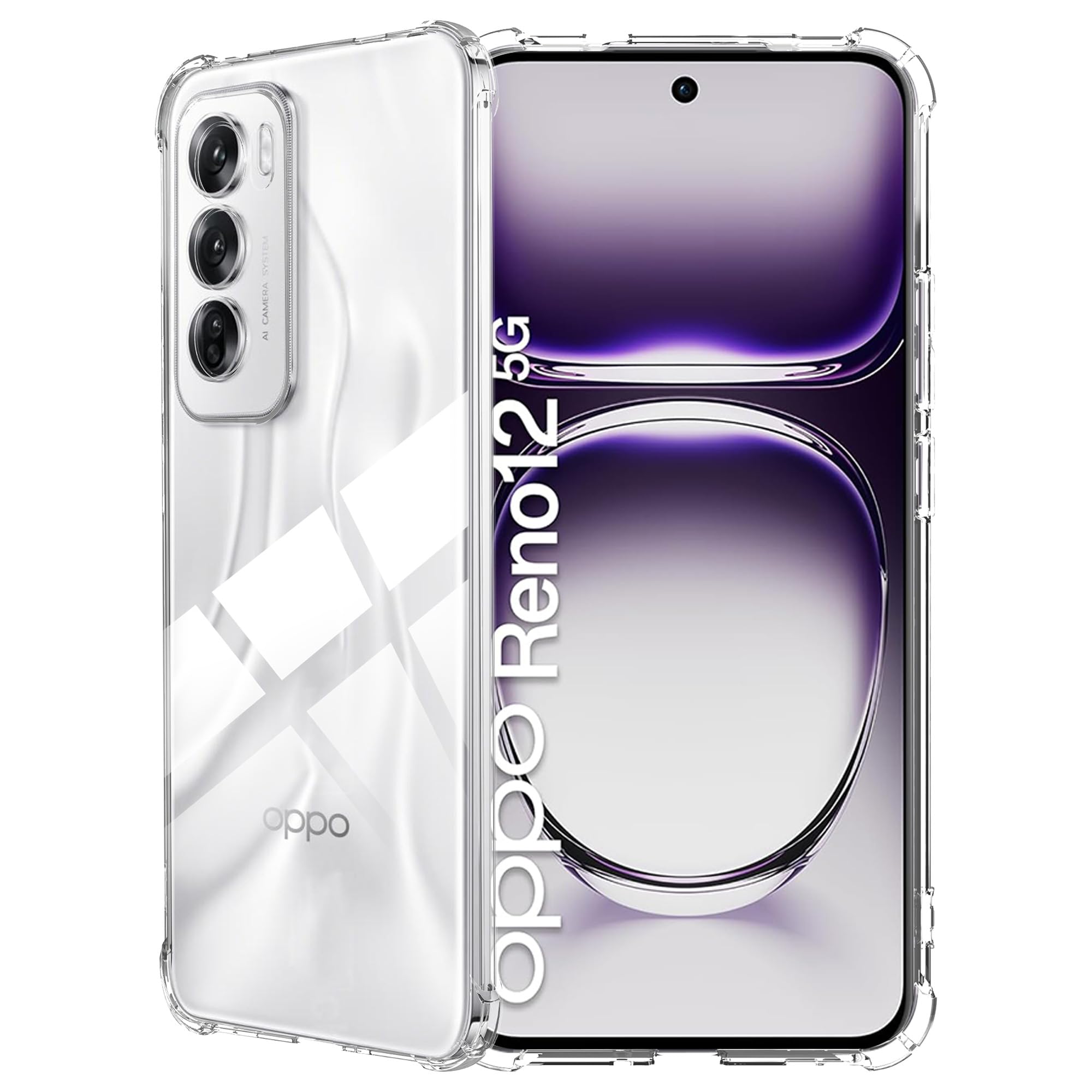 FDHYFGDY Coque pour Oppo Reno 12, Coque de Téléphone Transparente Antichoc en Silicone, Étui de Protection en TPU Souple Transparent Mince