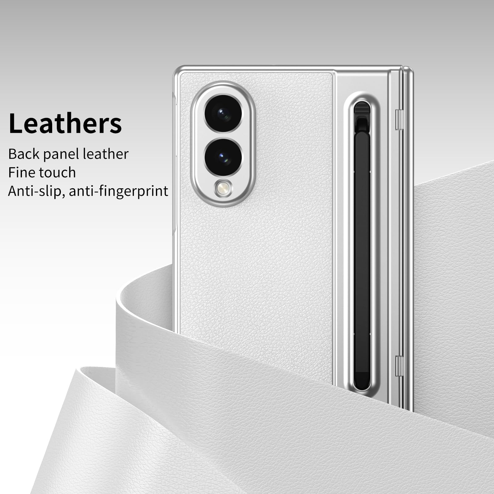 Etui do Galaxy Z Fold 8 Wide z rysikiem, Z Fold8 szeroka osłona z przednią osłoną ekranu + gniazdo na rysik S, skórzane etui do Samsung Galaxy Z Fold8 Wide z ochroną zawiasów, białe
