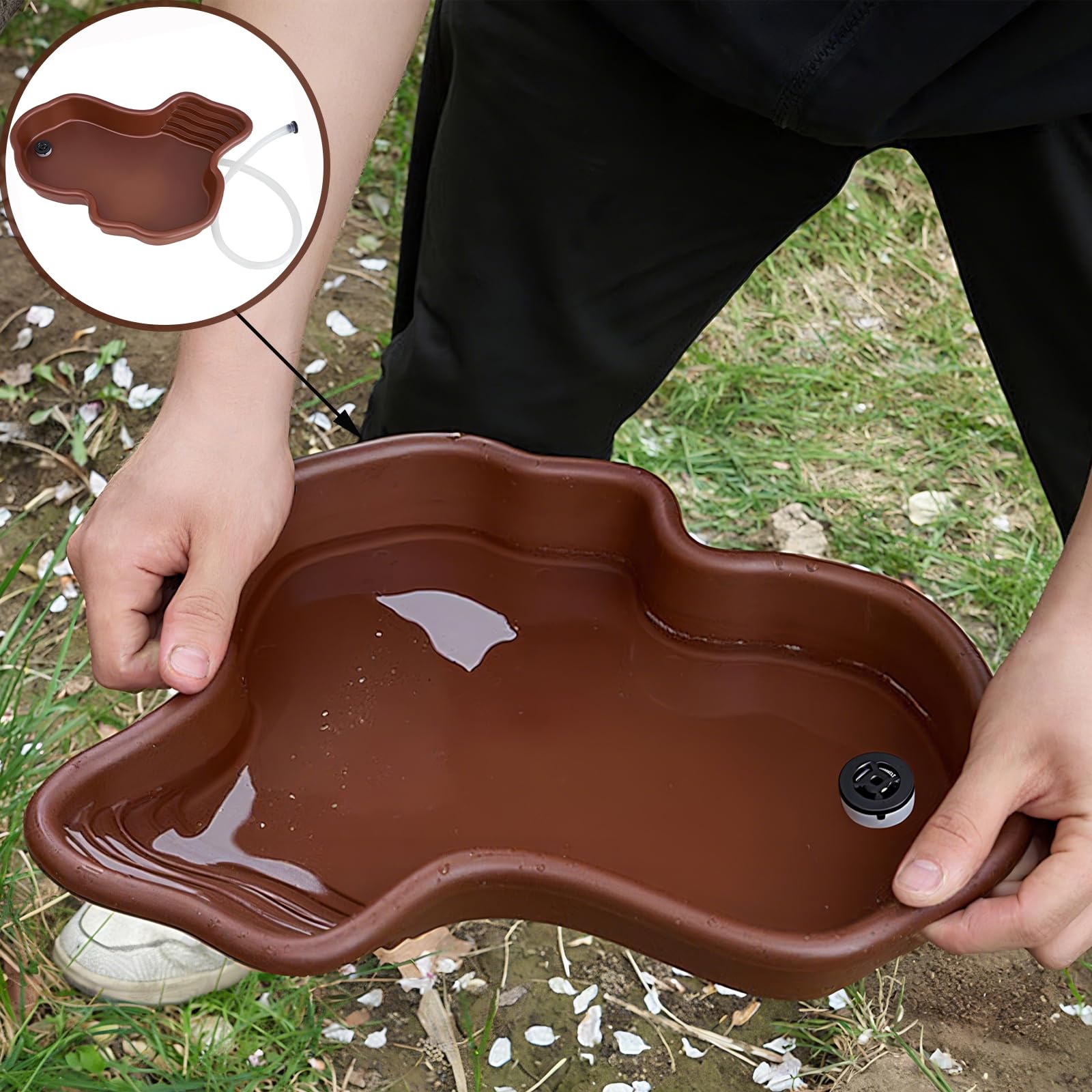 Gran Cuenco de Baño de Tortugas, Cuenco de Reptiles con Drenaje, Gran Cuenco de Agua de Reptil, Piscina para Reptiles Adecuado para Tortugas, Ranas Cornudas y Otros Anfibios y Reptiles(B)