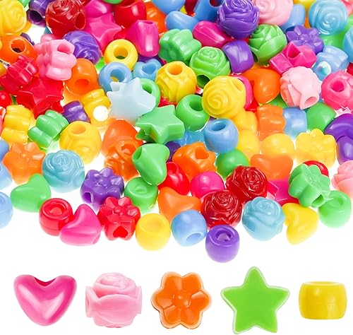 jiebor 1000 cuentas de poni, cuentas en forma de corazón de estrella, cuentas de plástico pastel para manualidades, collares, pulseras, joyas,