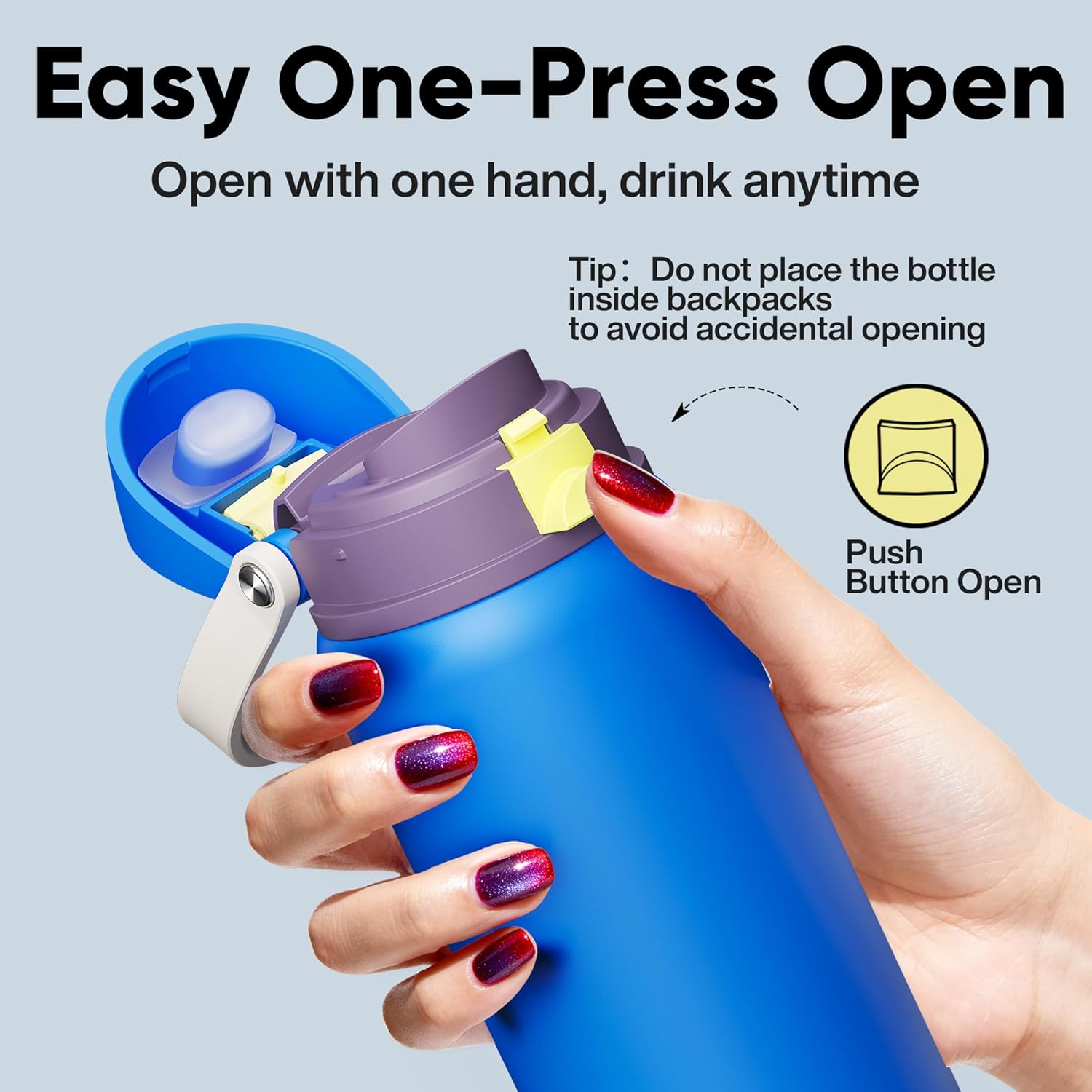 Insulated Water Bottle with Straw - Encool Stainless Steel Water Bottle with Push Button Lid, Leak-Proof & BPA-Free, Keeps Cold for 24 Hours for Sports, Travel, Gym (32 oz, Sapphire)
