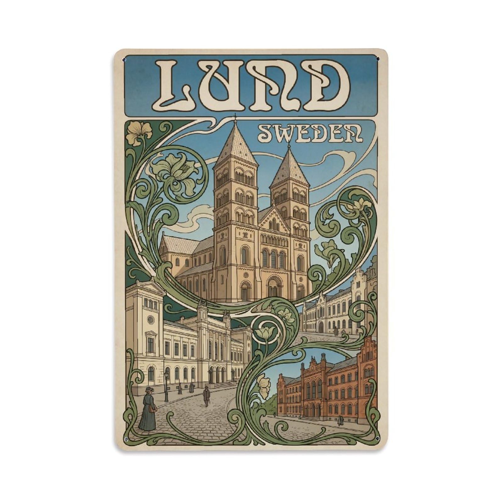 Metal Tin Sign Vintage Travel Sweden Lund