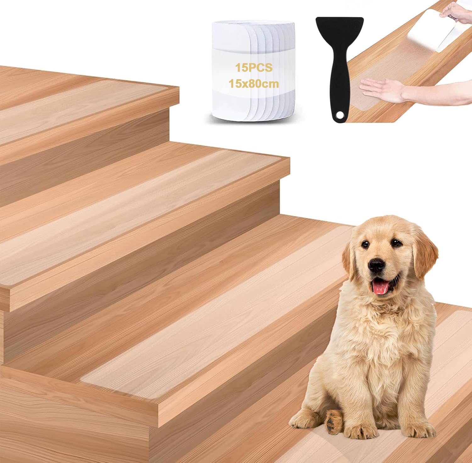 Tappetini Antiscivolo Per Scale CAMILSON - Set Da 13 Pezzi, Linea Marrone - Per Interni/esterni, Per Cani E Animali Domestici - 21,6x66 Cm - 3