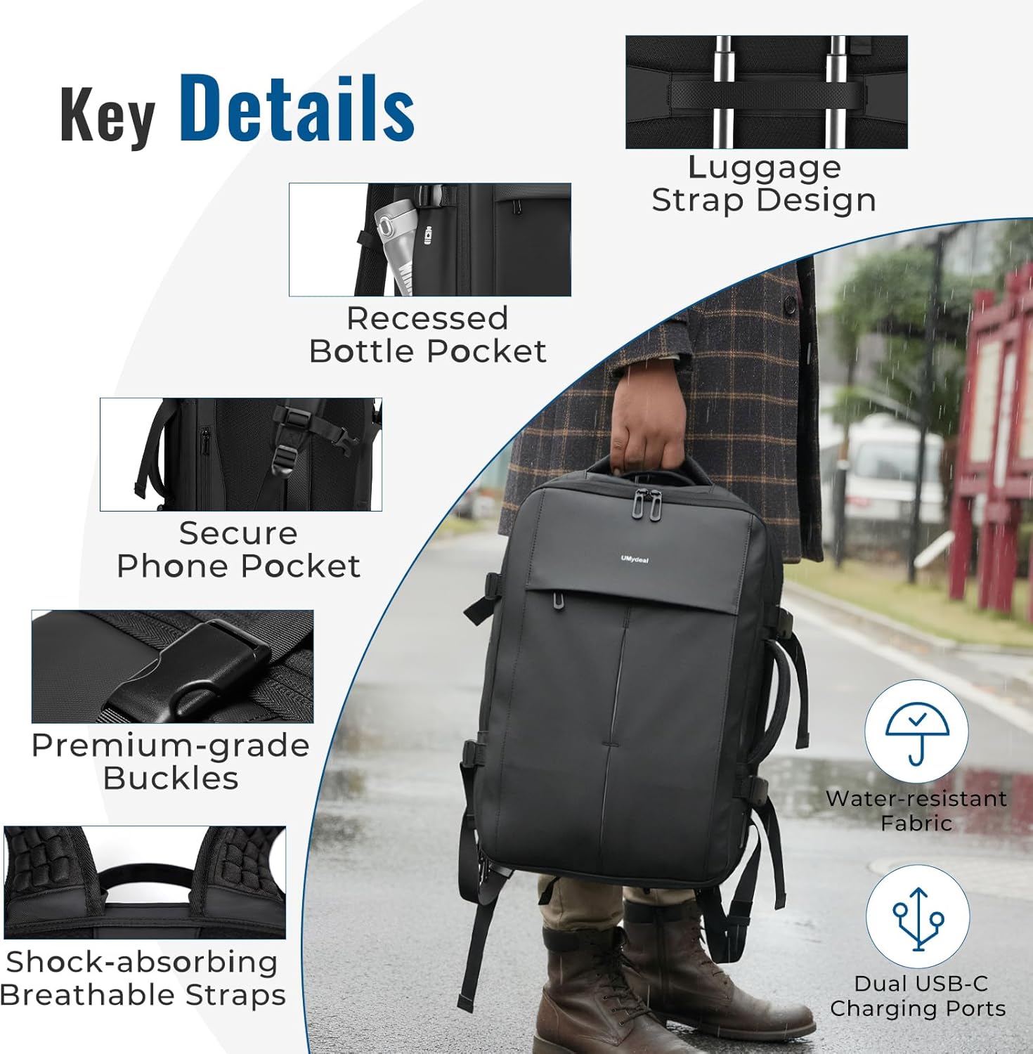 Vacuum Backpack Travel with Pump, Large 60L Expandable Backpack, Water Resistant Computer Bag with USB Charging Port, Carry on Vacpack Backpacks Flight Approved - Image 6